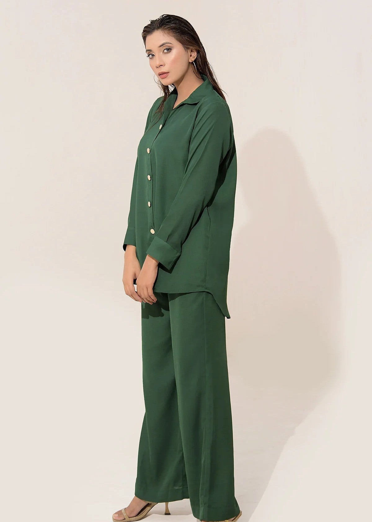 georgette Co Ord Sets in Bottle green