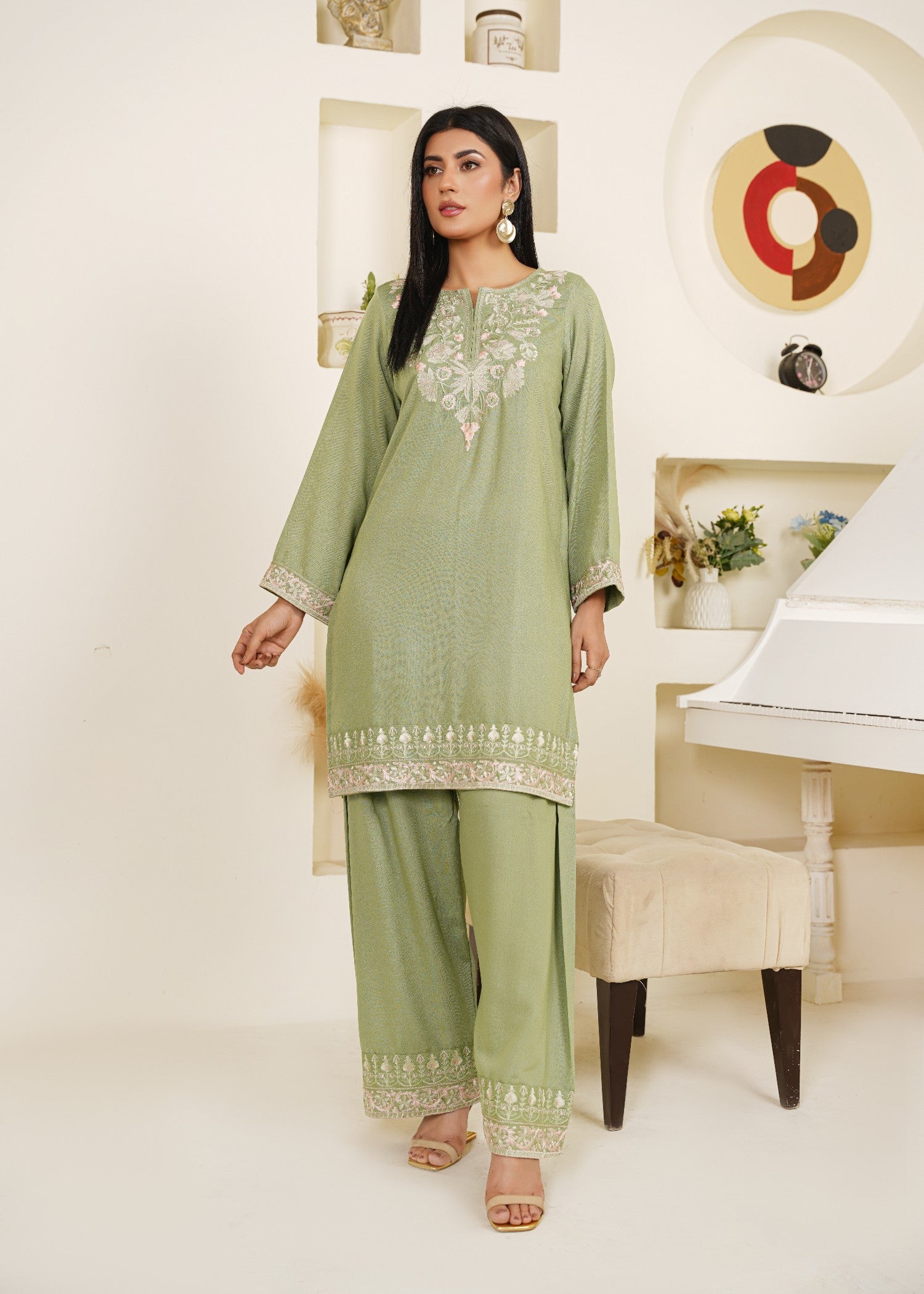 karandi Kurta Set in Mint green