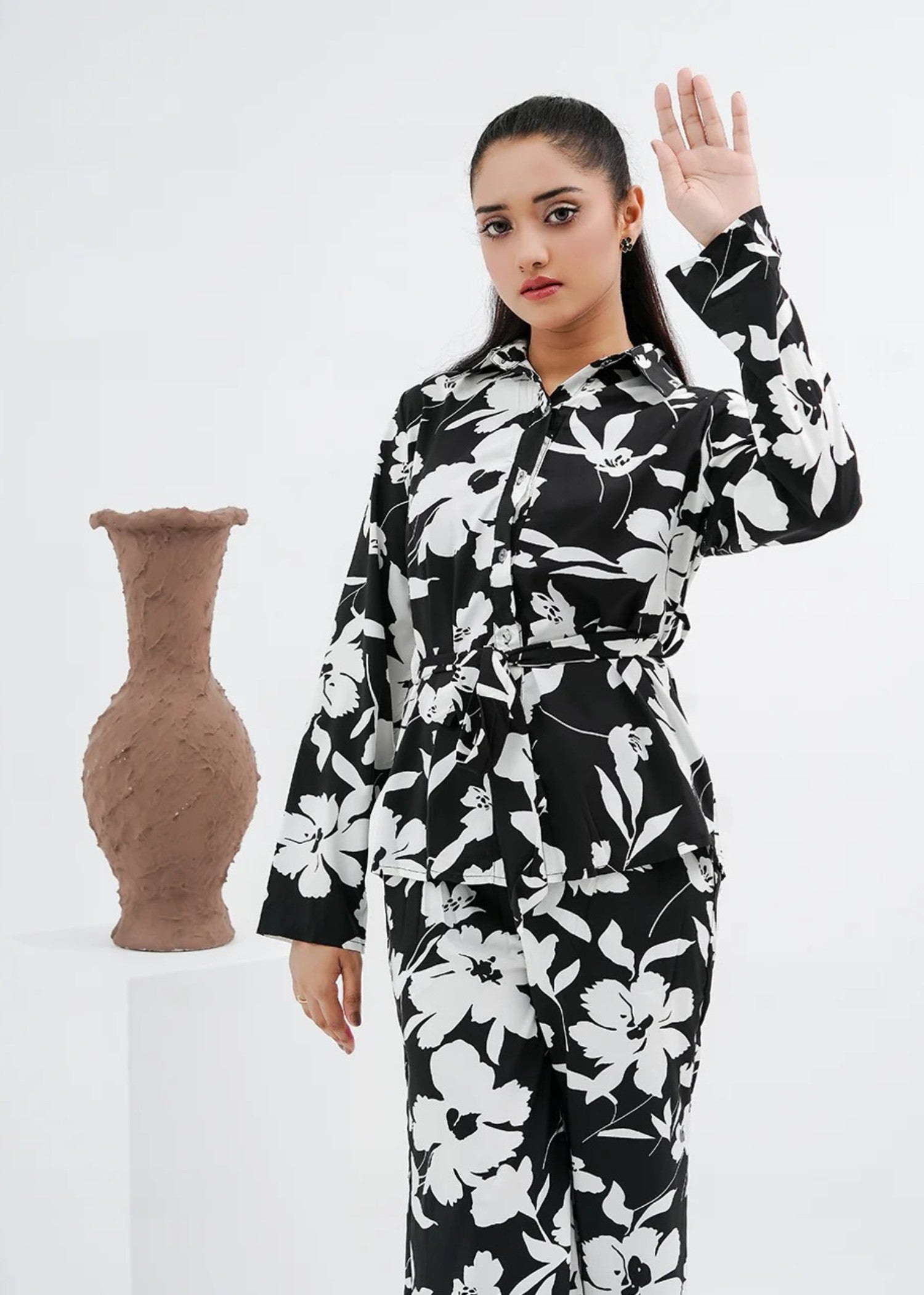 blended satin polyester Co Ord Sets in Black