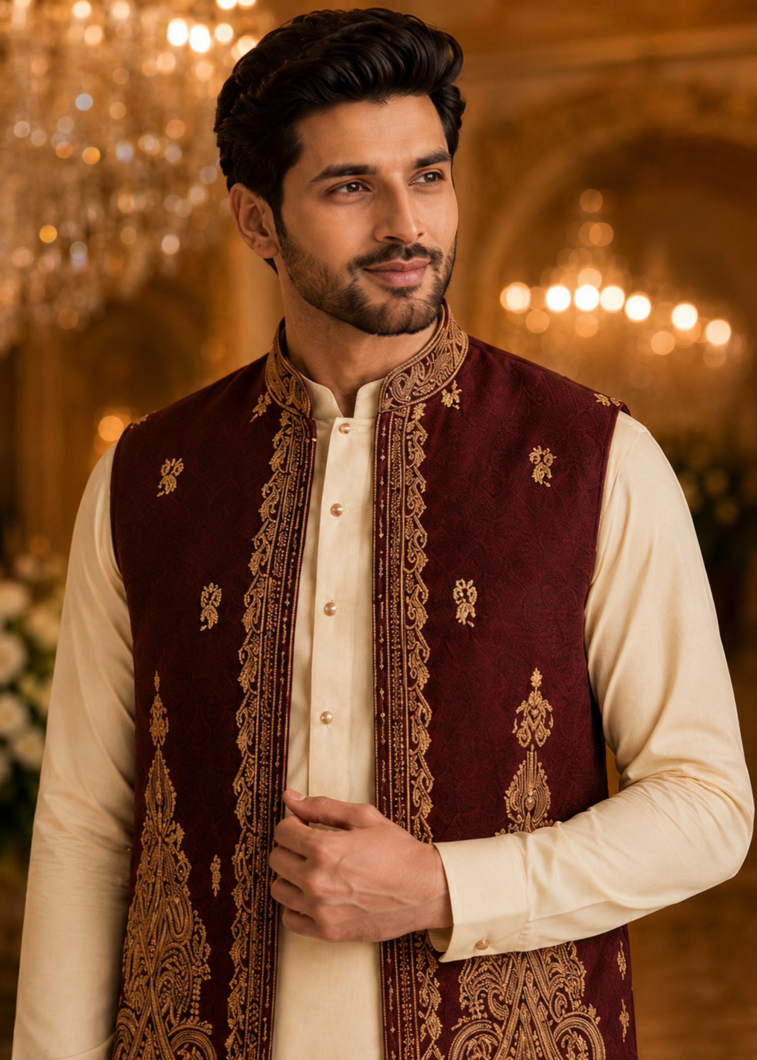 suiting Waistcoat in Maroon by The Great Masters (TGM)