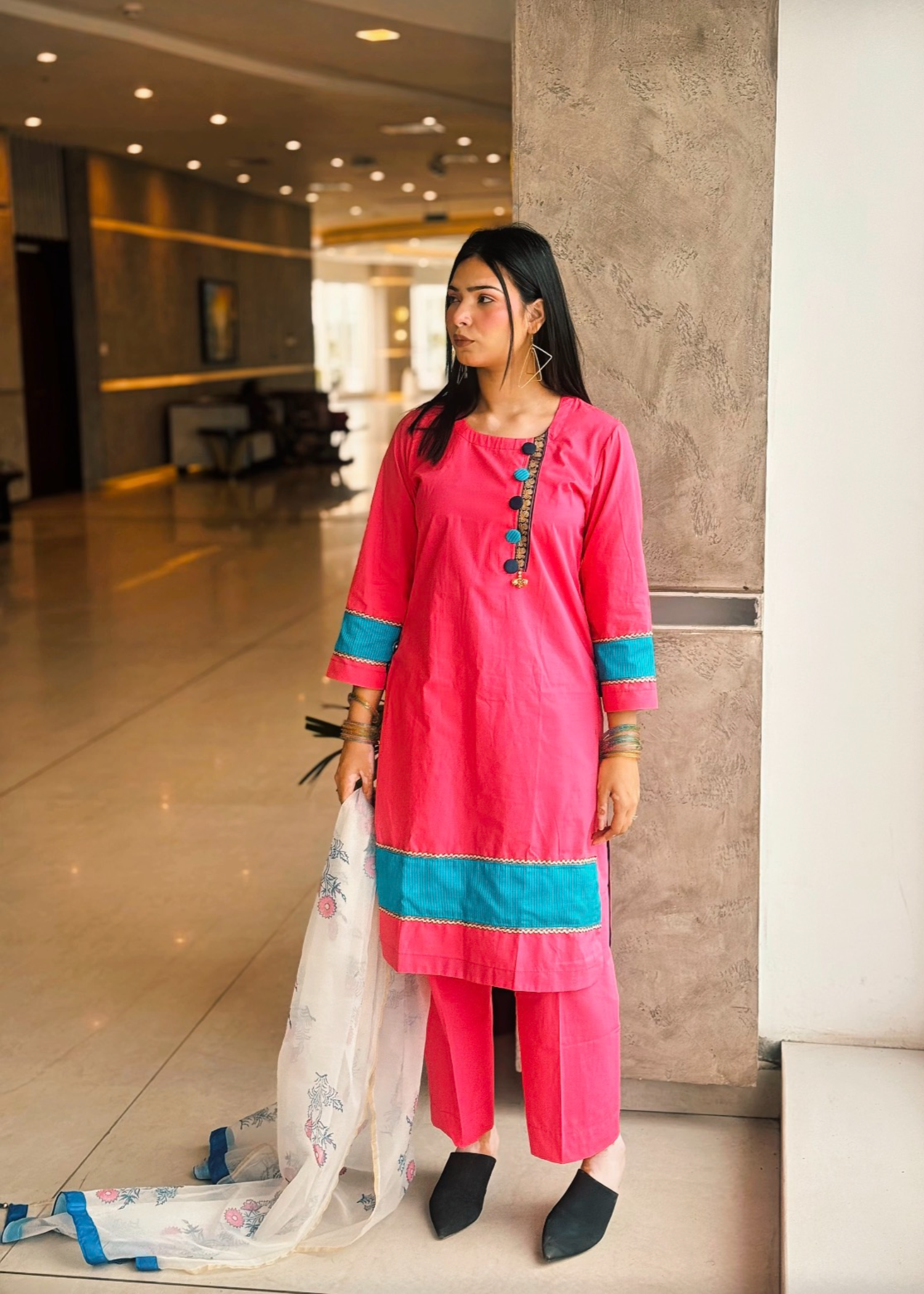 lawn cotton Kurta Set in Lollipop pink