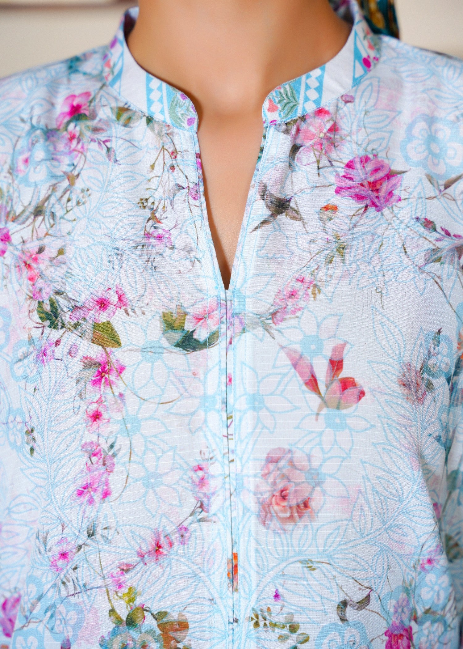slub cambric Kurta Set in Baby blue