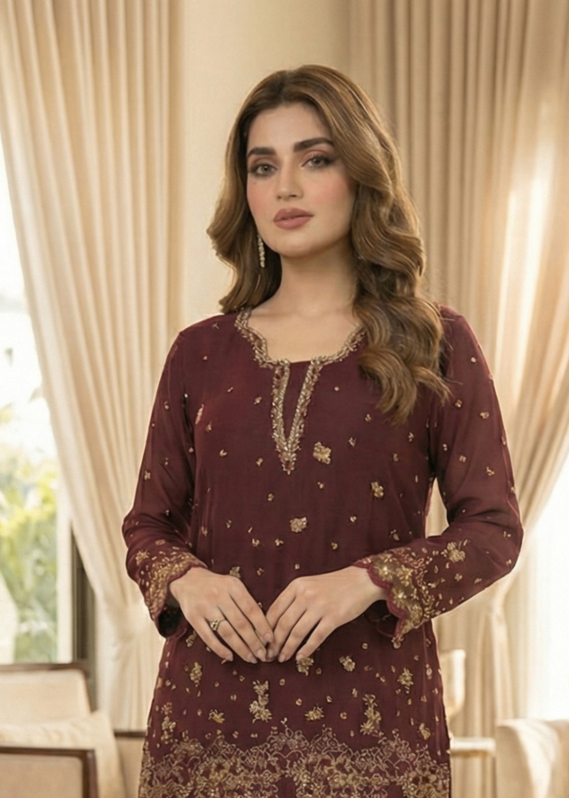 raw silk Kurta Set in Burgundy