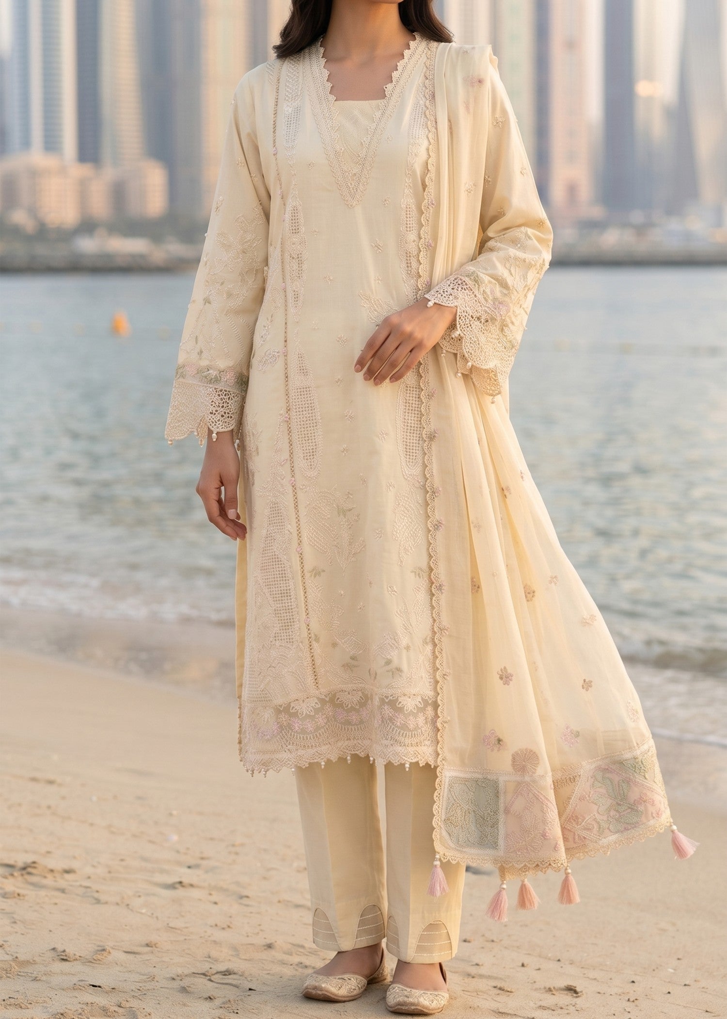 cotton Kurta Set in Light yellow