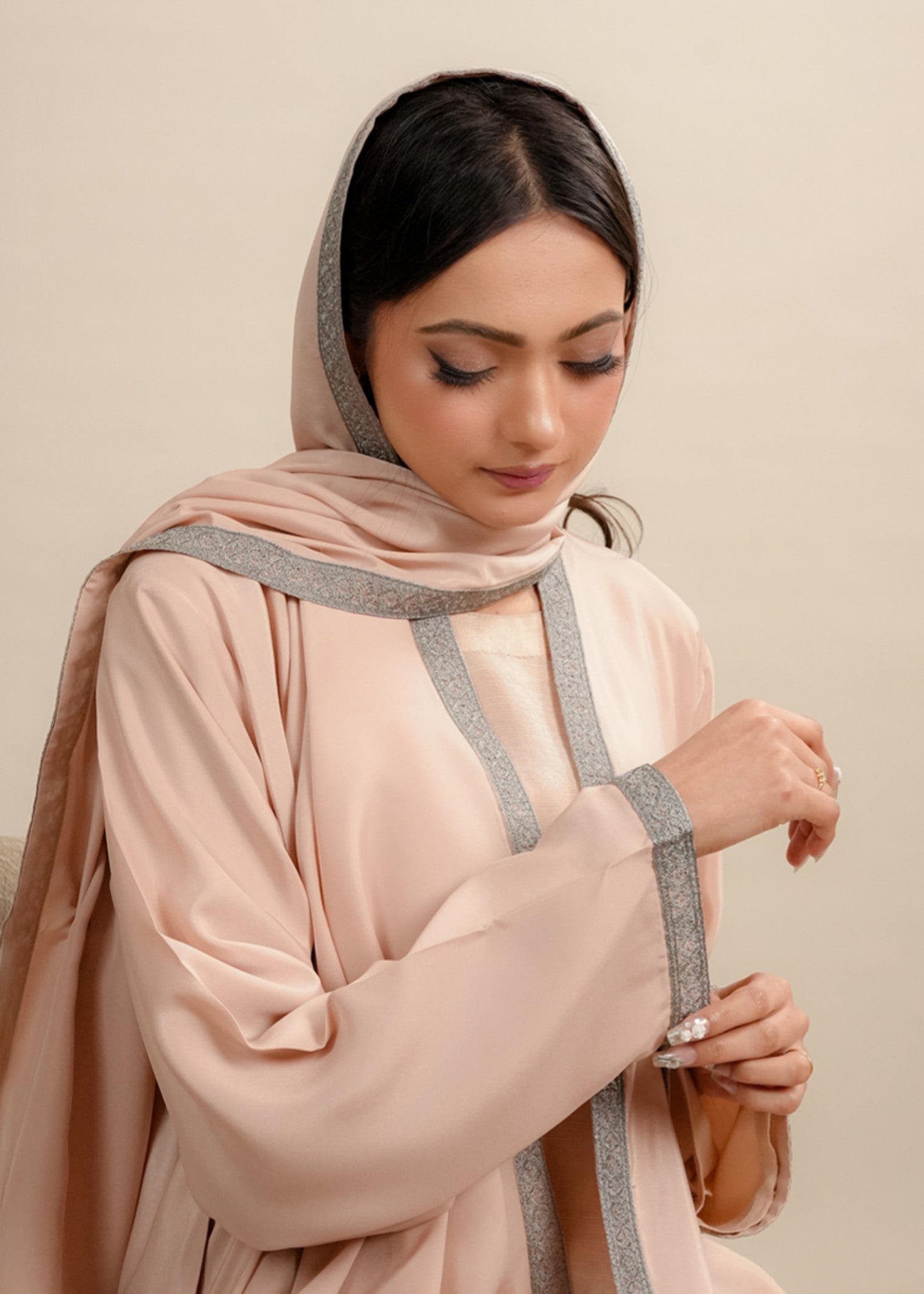 crepe silk Abaya in Peach pink