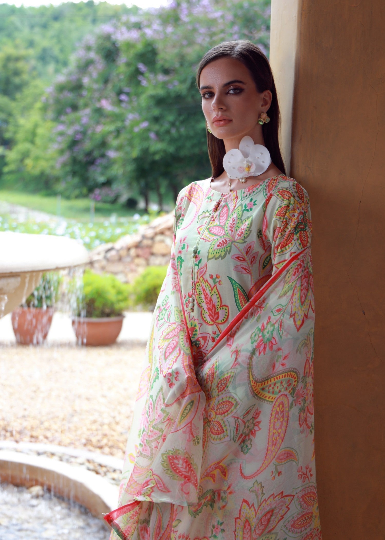lawn Sharara in Mint green