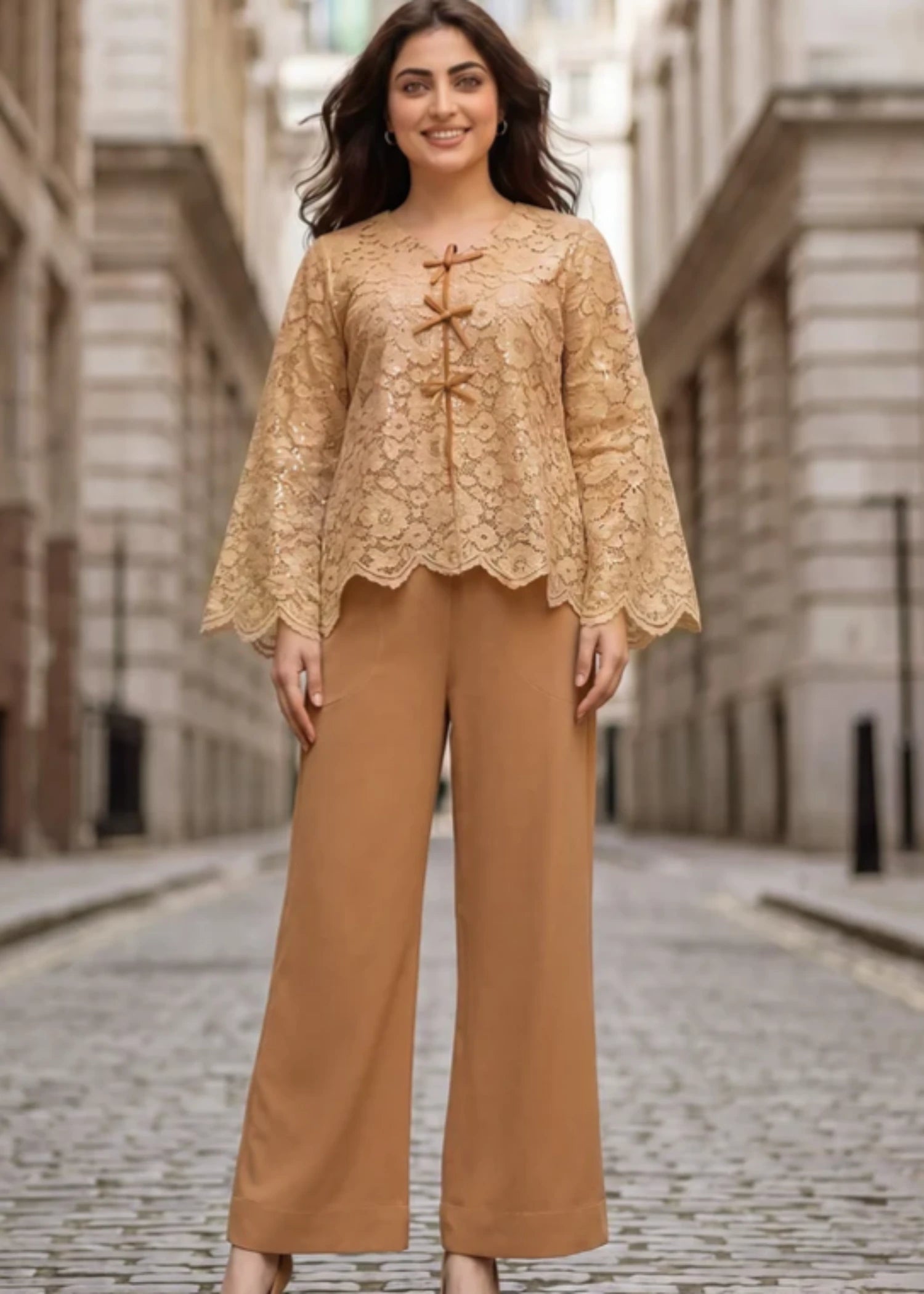 polyester Co Ord Sets in Peanut