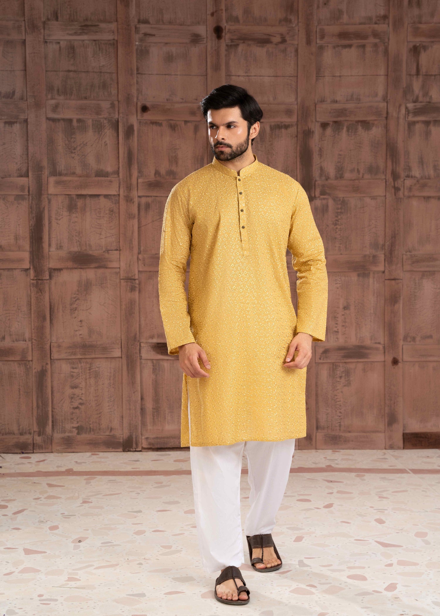 chikankari cotton Kurta in Gold