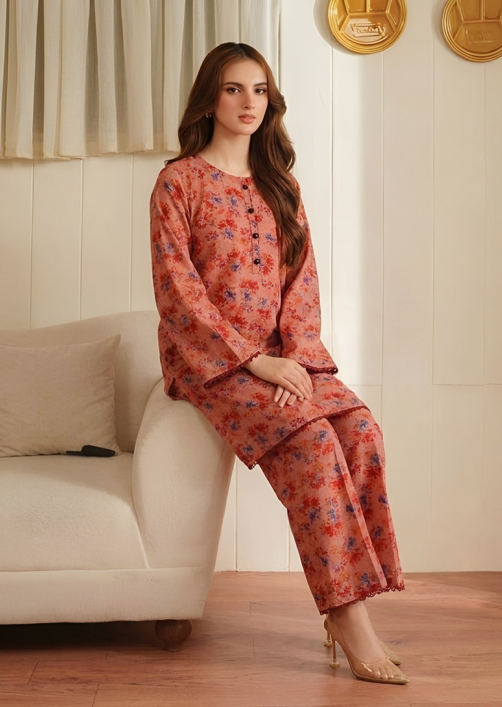 linen Co Ord Sets in Coral pink
