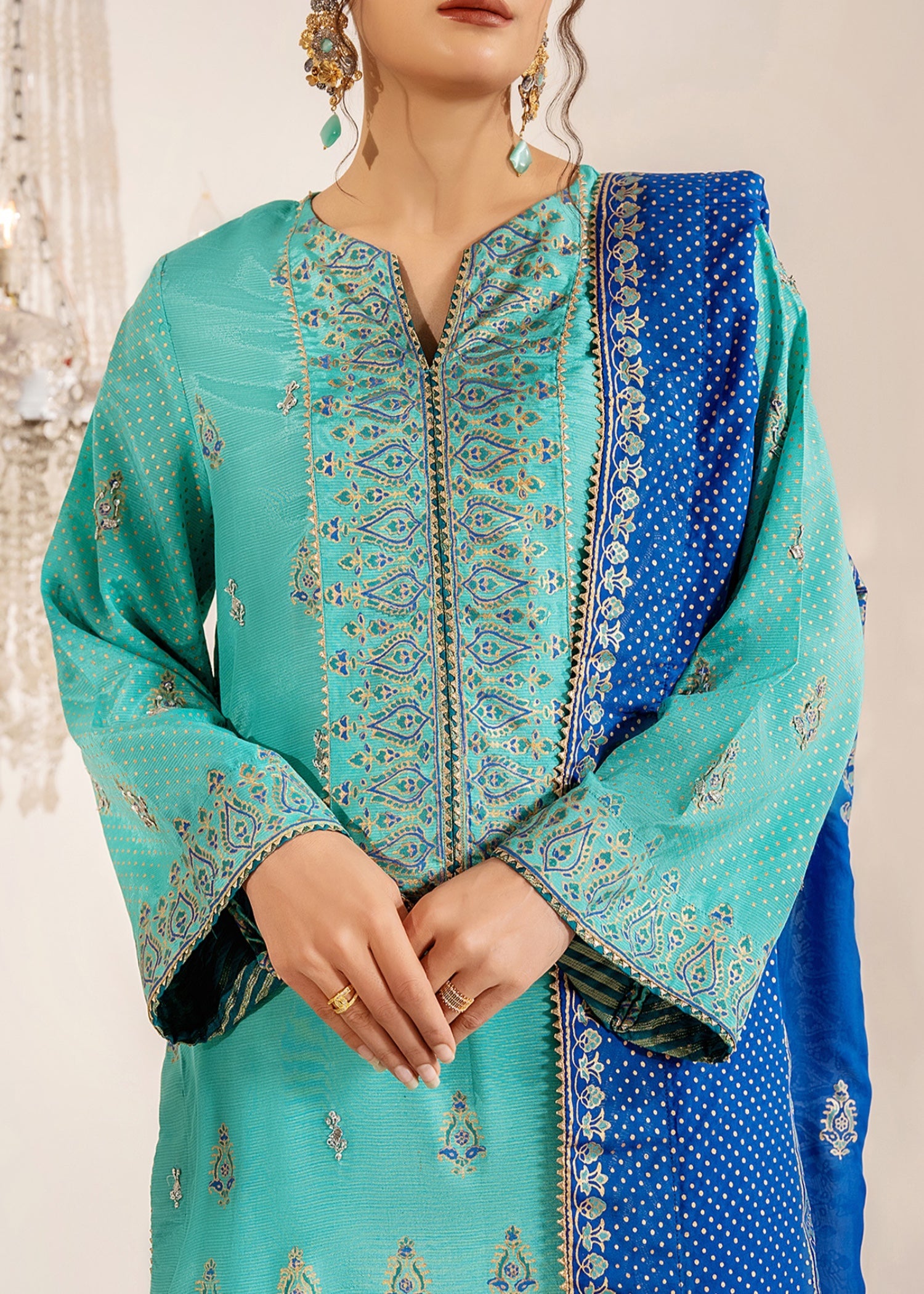 raw silk Unstitched in Turquoise