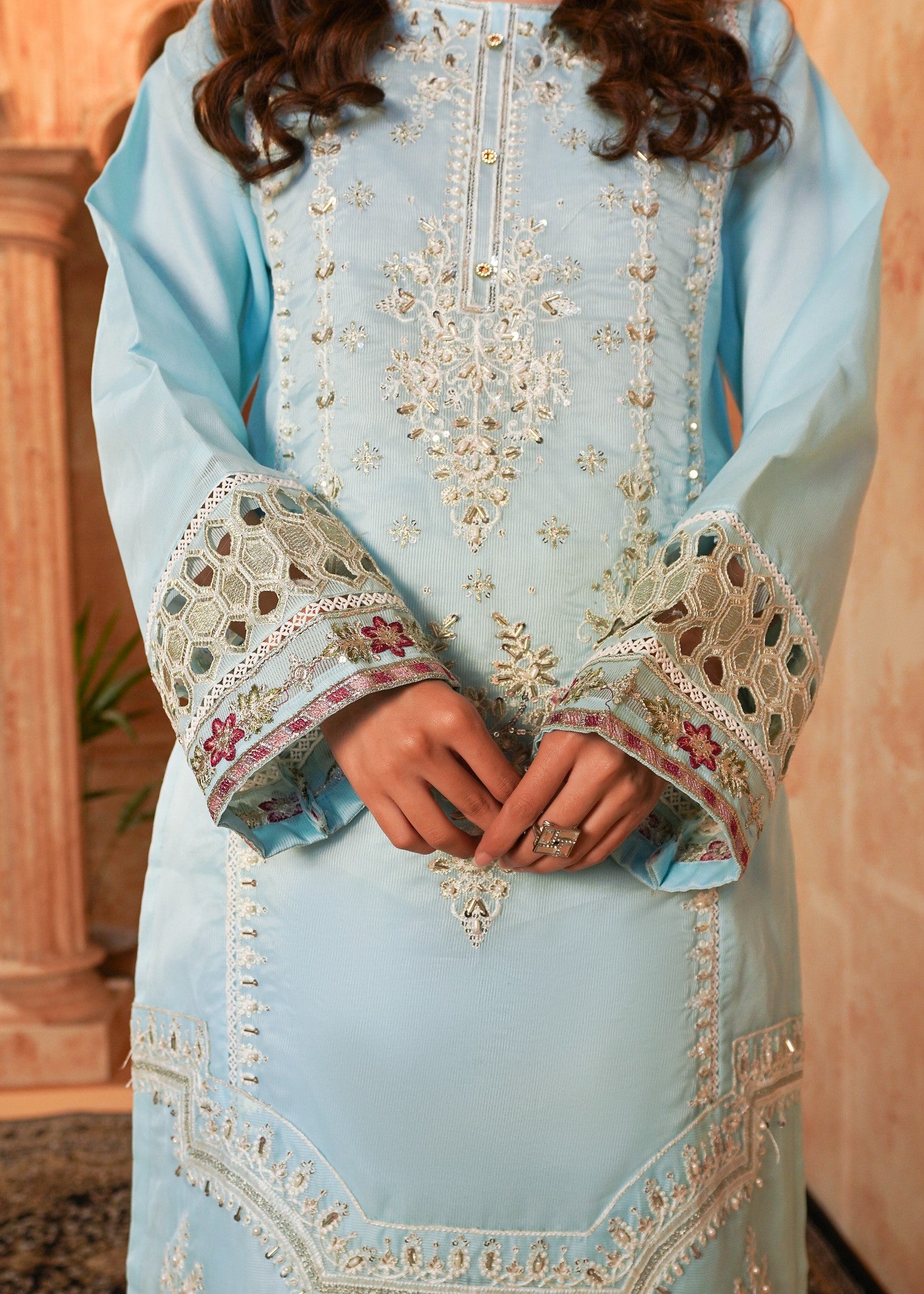 cotton net Kurta Set in Sky blue