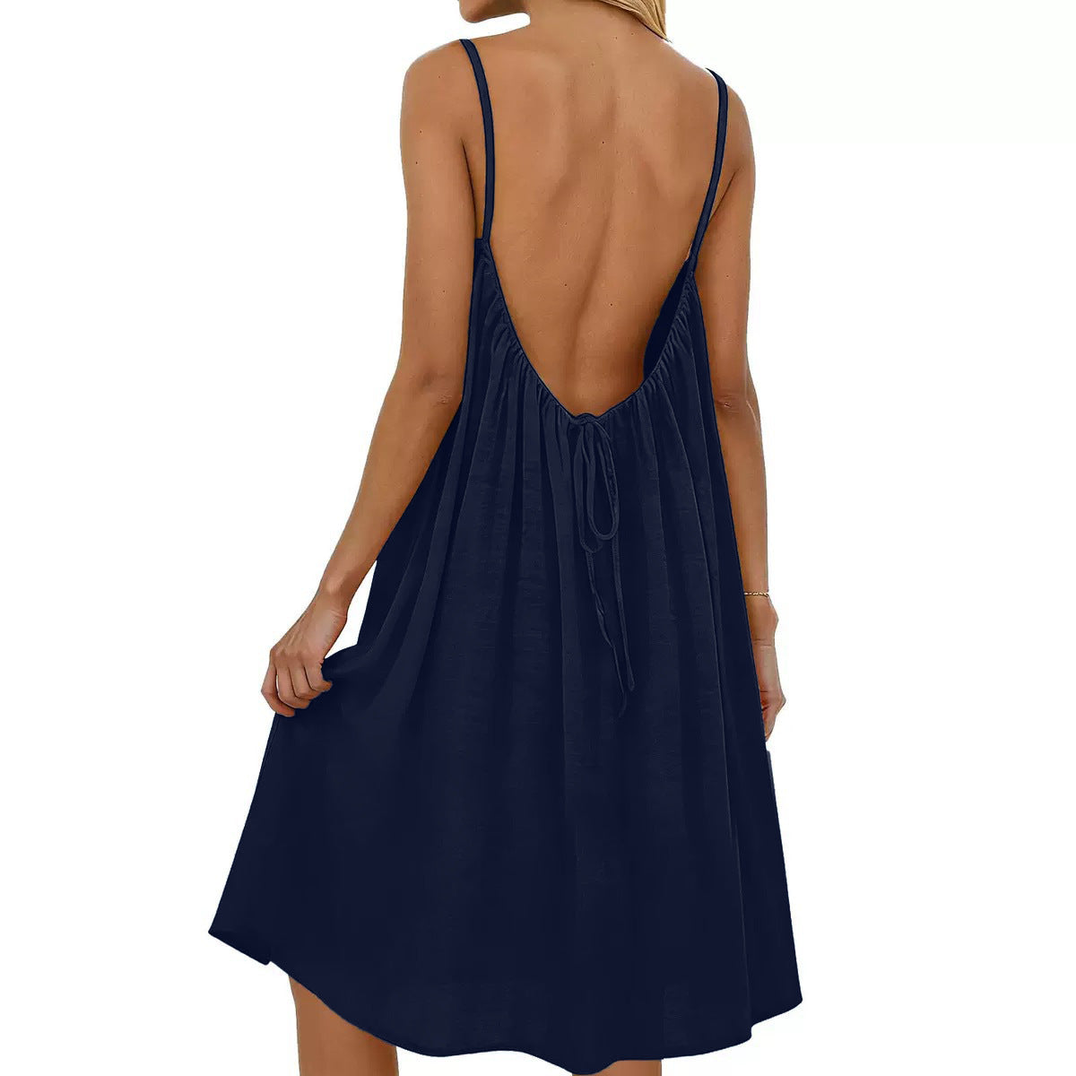 Women's Solid-Colored Strap Backless Dress