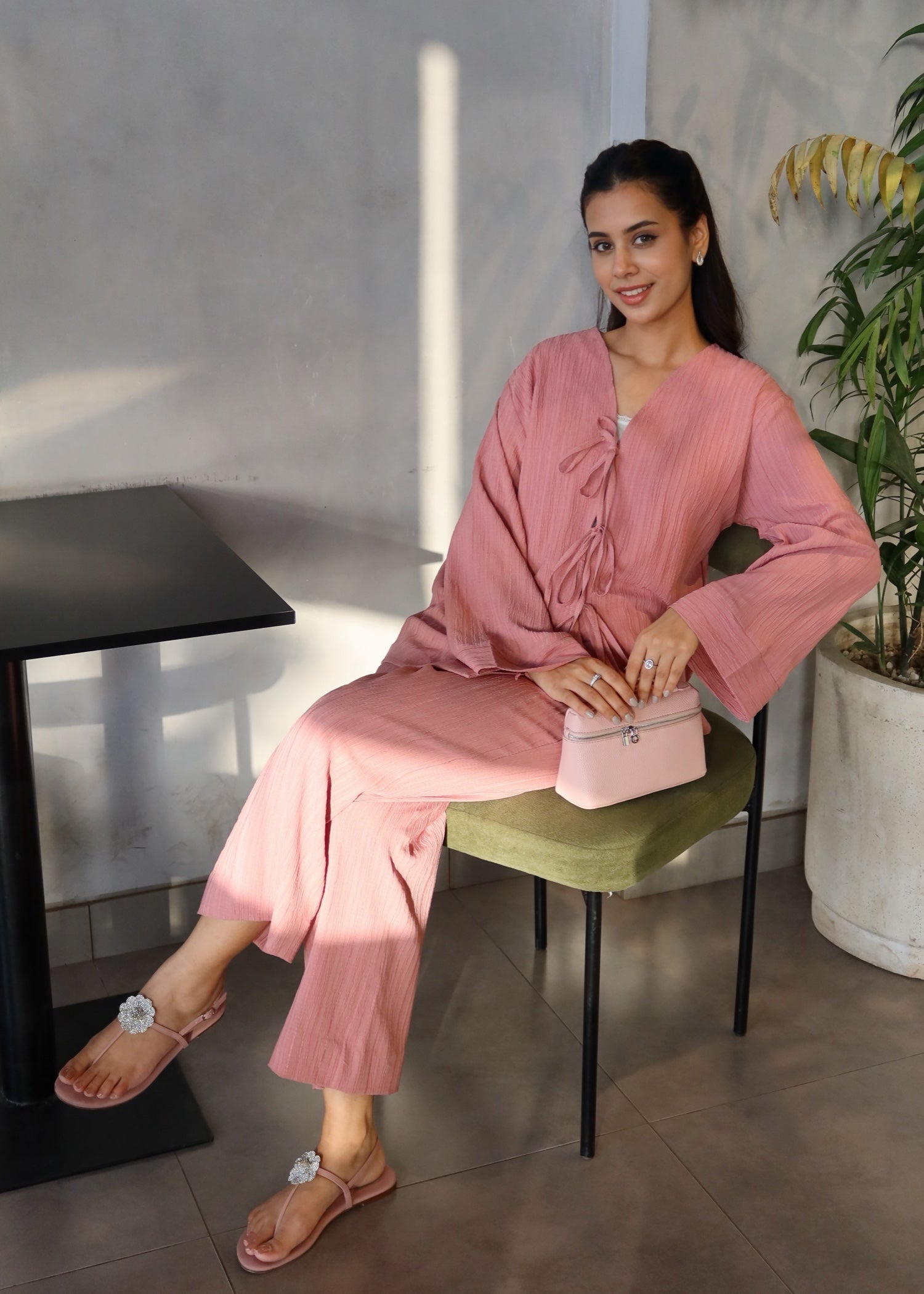 dobby crepe Co Ord Sets in Pink sherbert