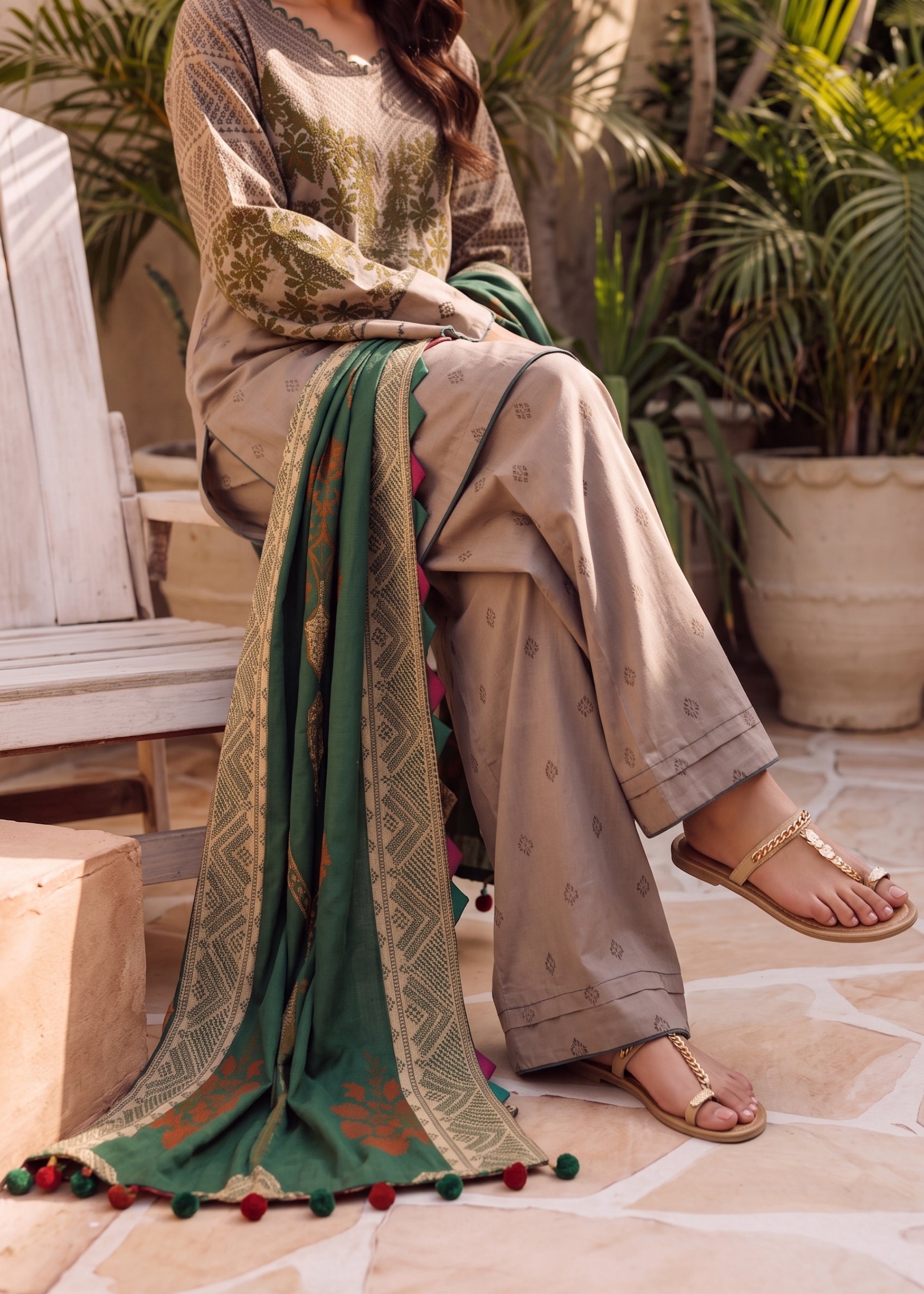 linen Kurta Set in Tan brown