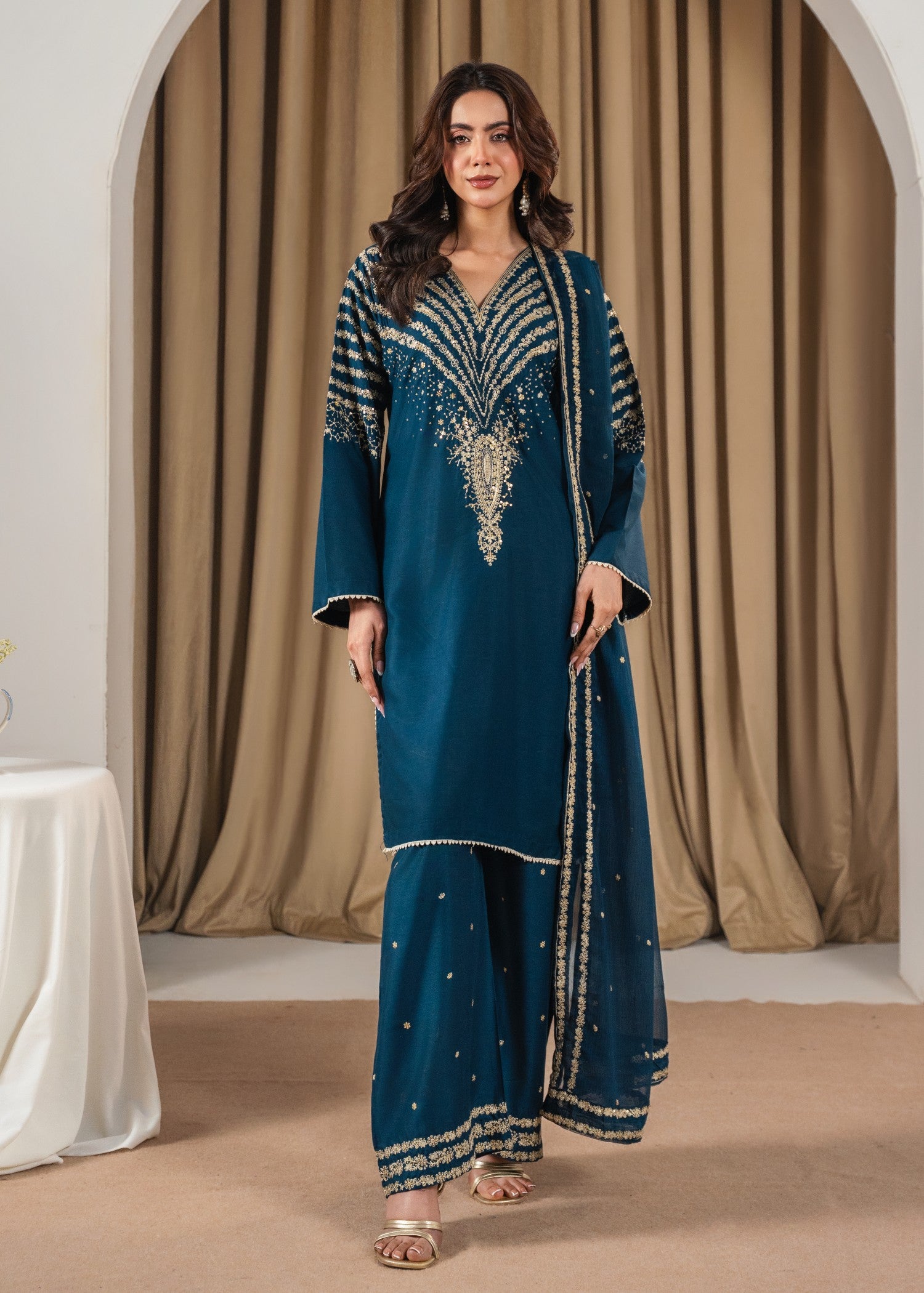lawn Kurta Set in Ocean blue