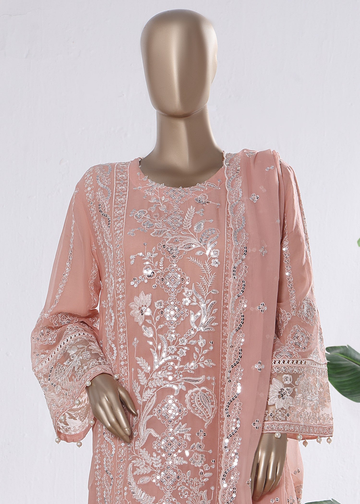 polyester chiffon Kurta Set in Apricot orange