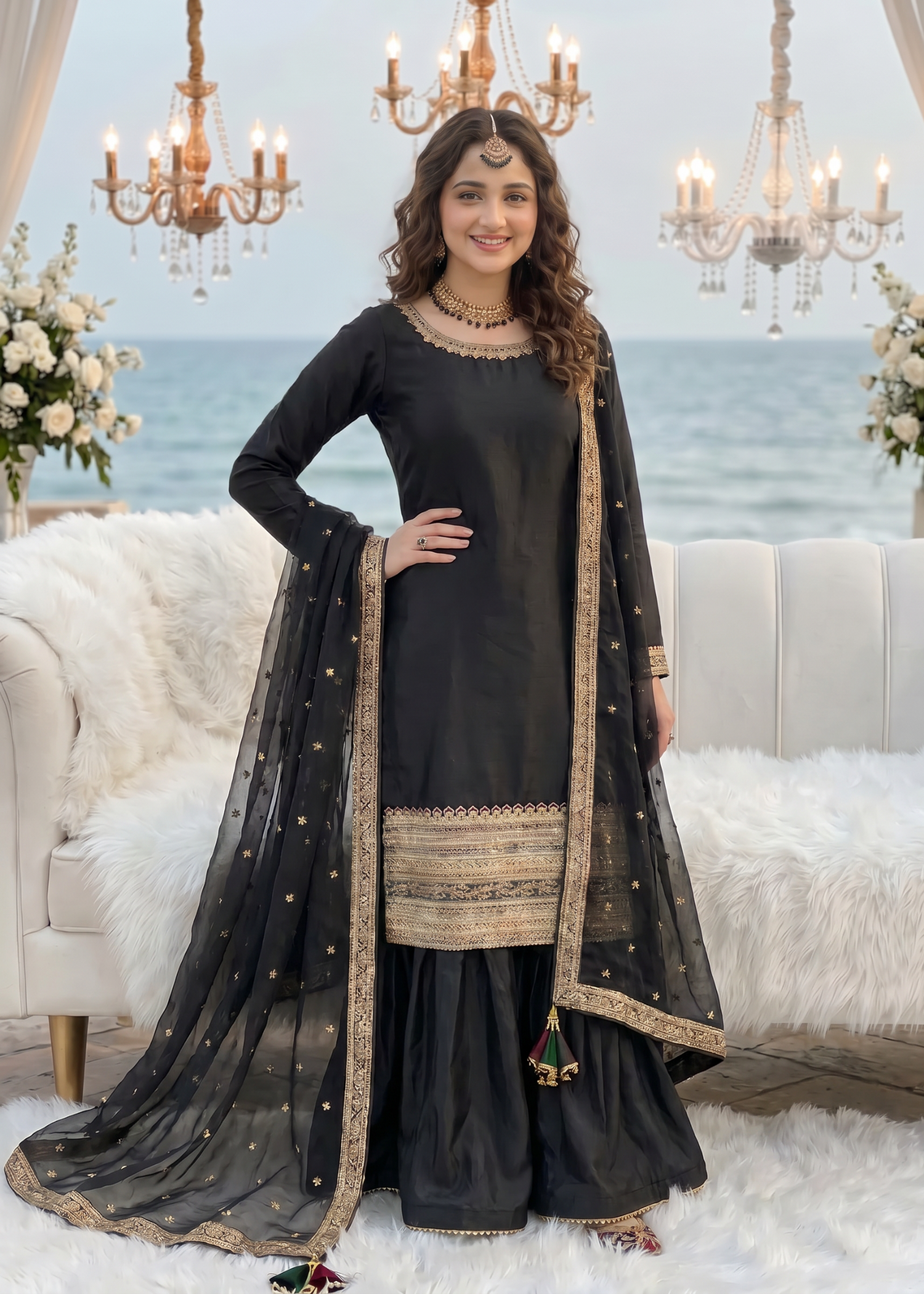 silk Gharara in Black