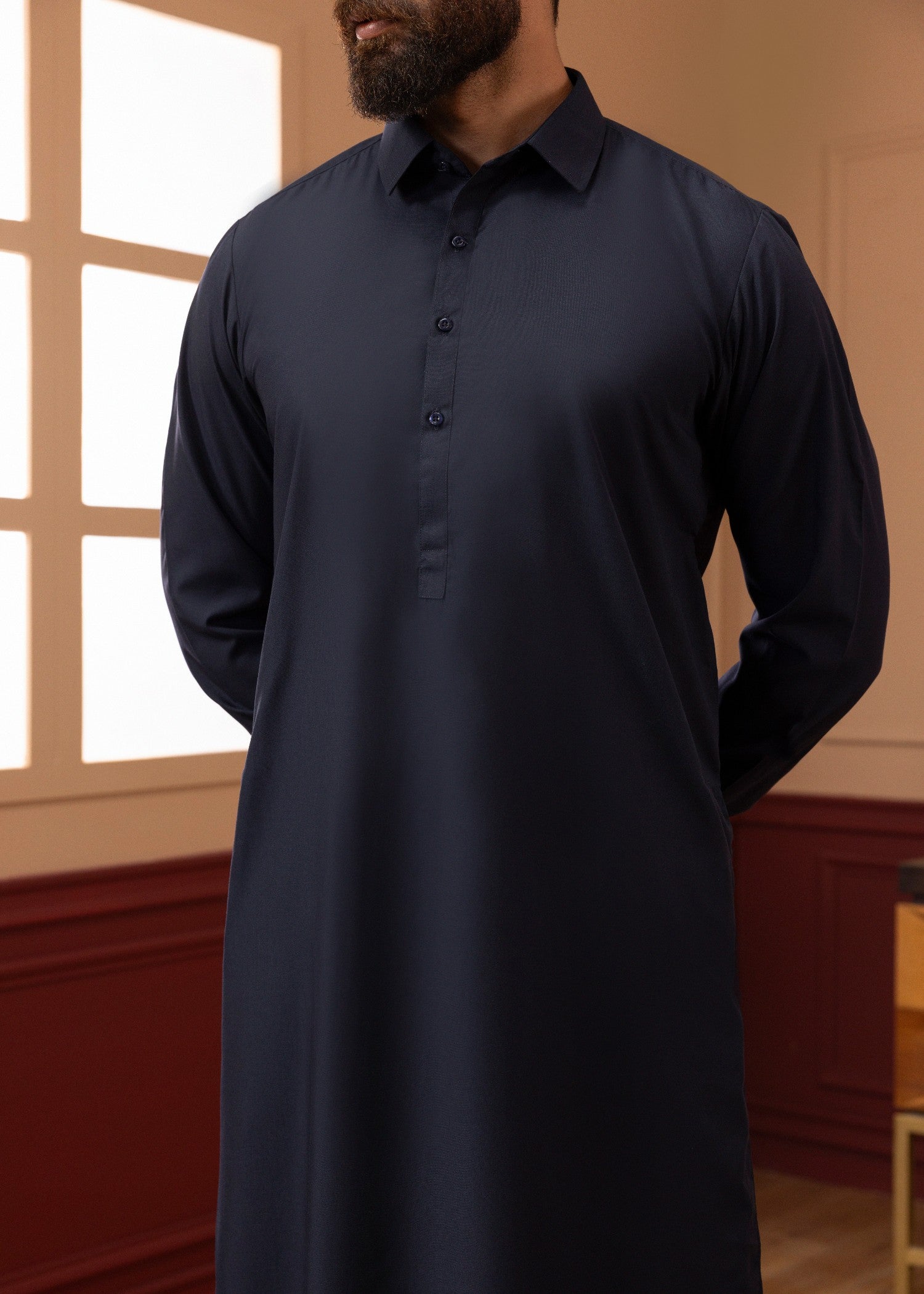 blended cambric Shalwar Kameez in Navy blue