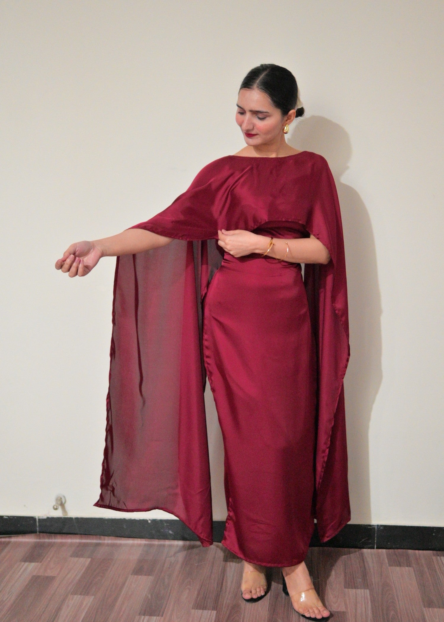 satin silk Dress in Maroon