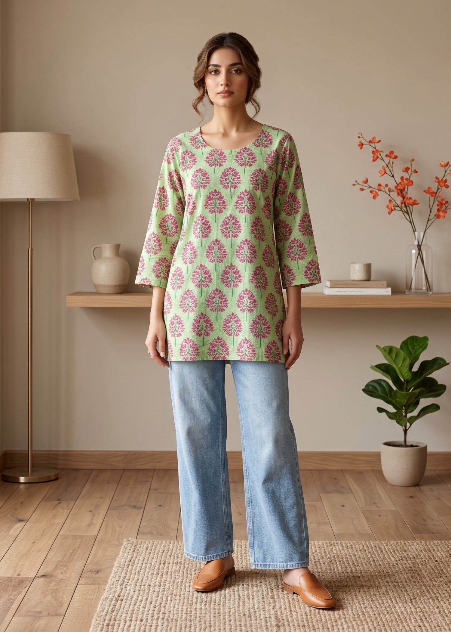 lawn cotton Kurti in Pistachio green
