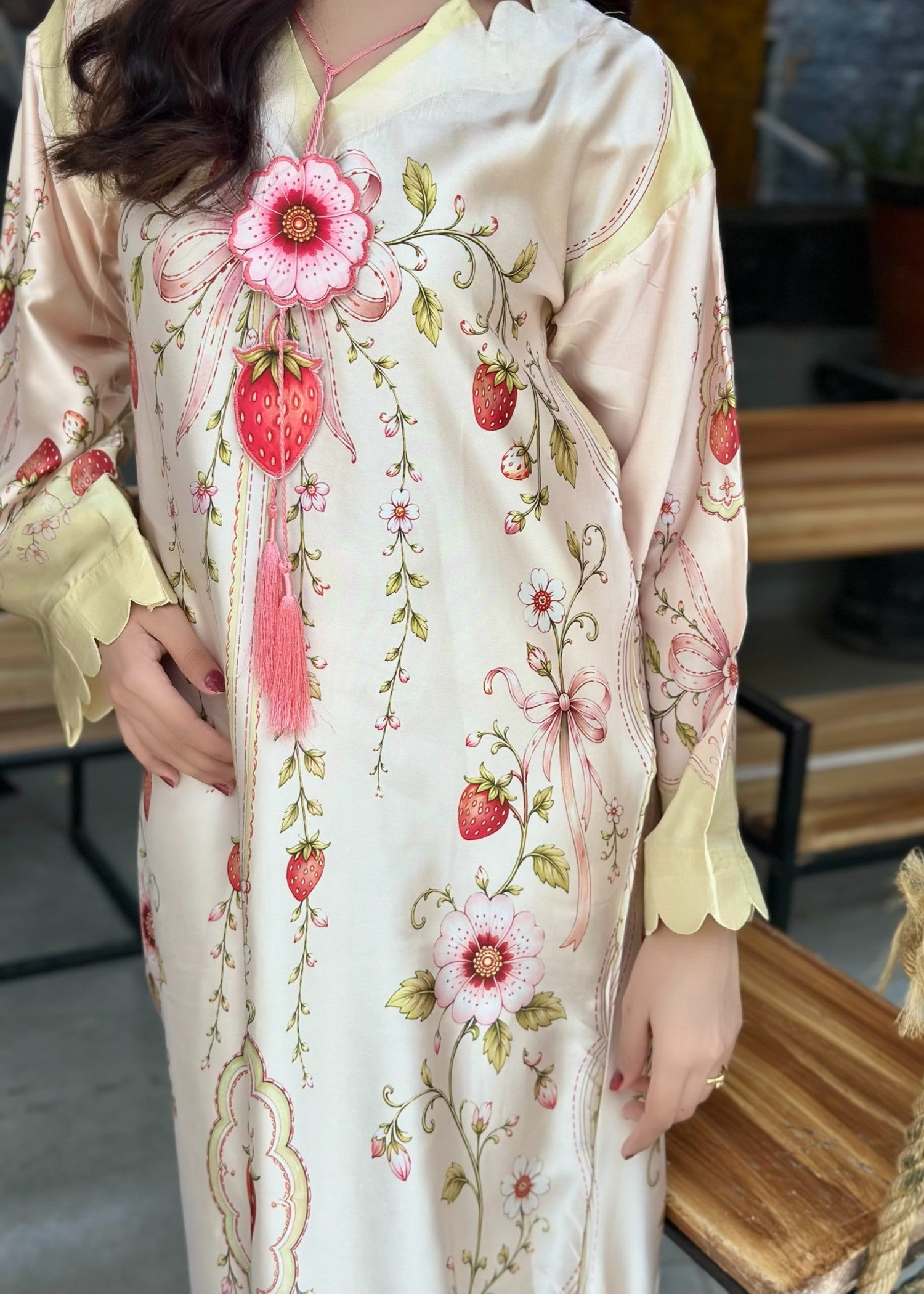 pk charmuse silk Kaftan in Cream, vanilla