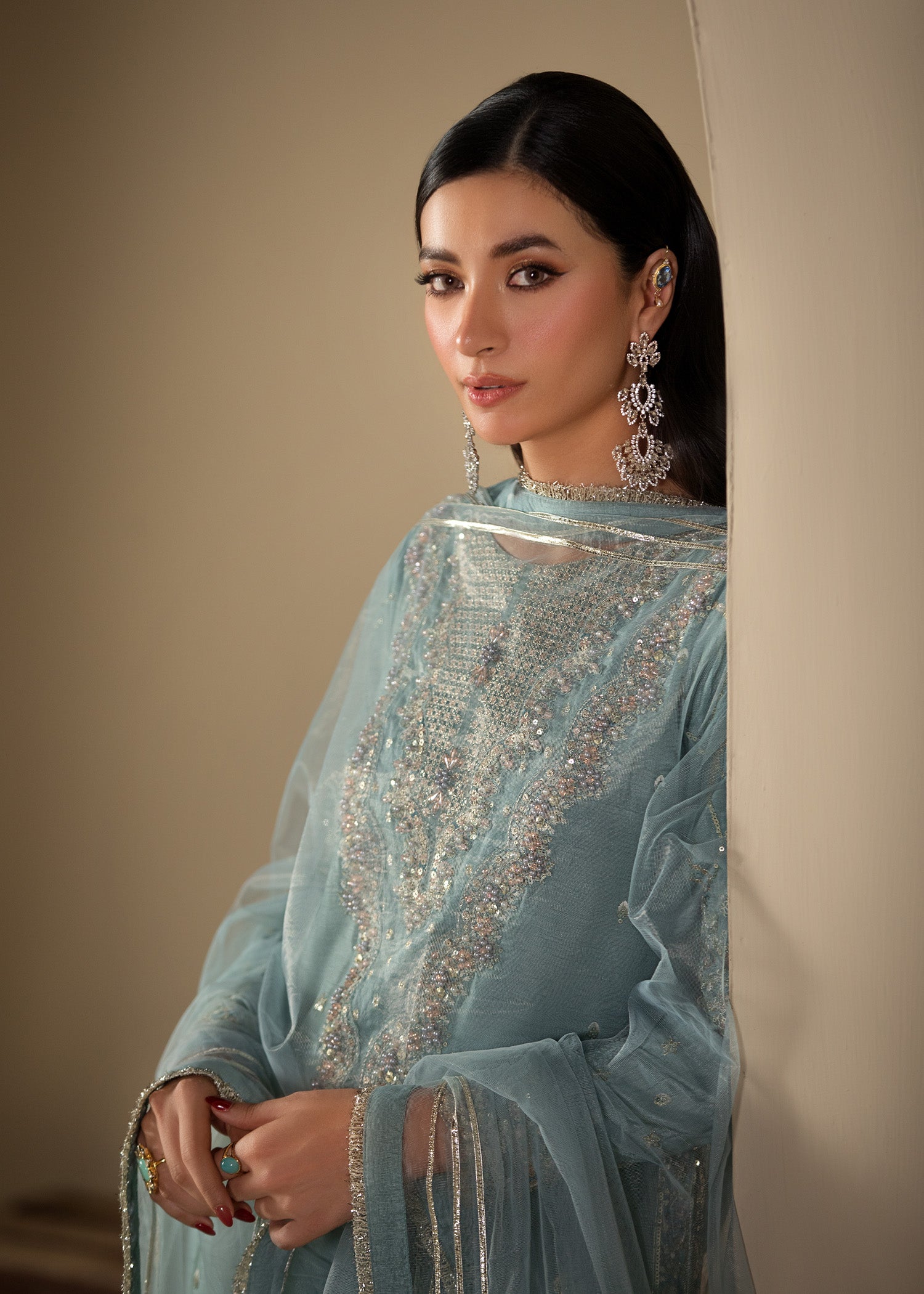 raw silk Kurta Set in Ice blue