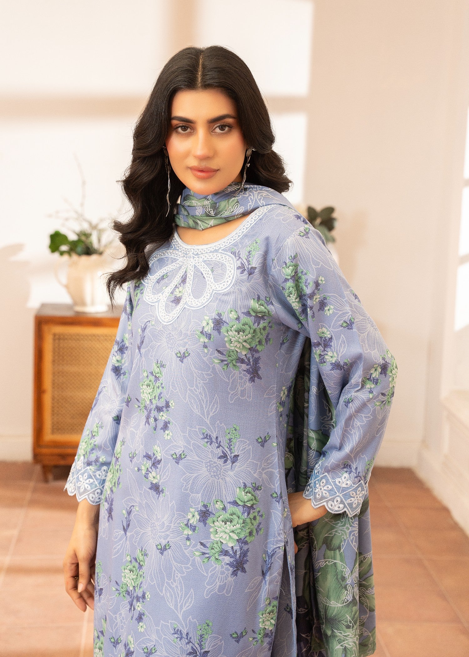 dhanak Kurta Set in Sky blue