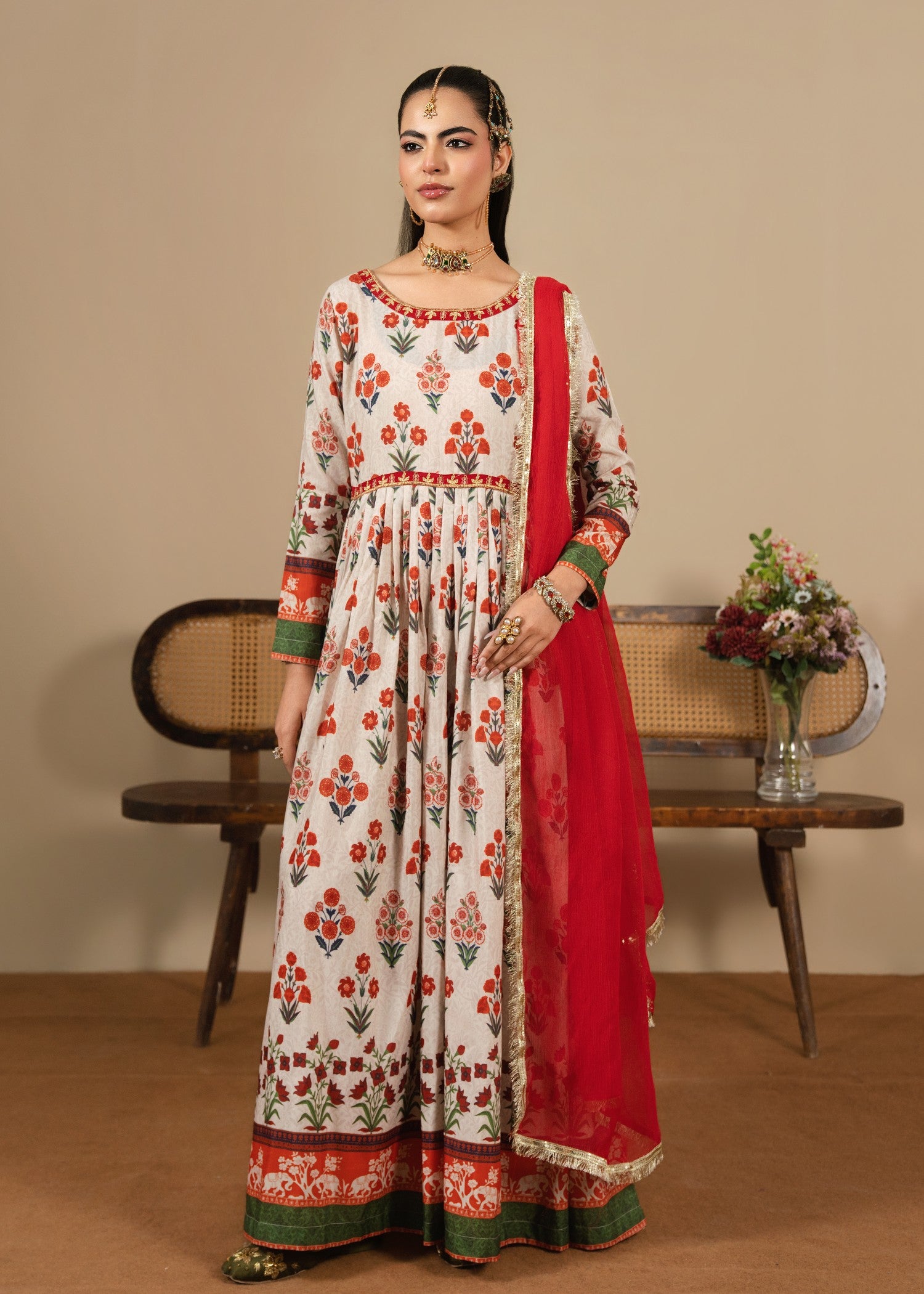 viscose raw silk Pishwas in Ivory