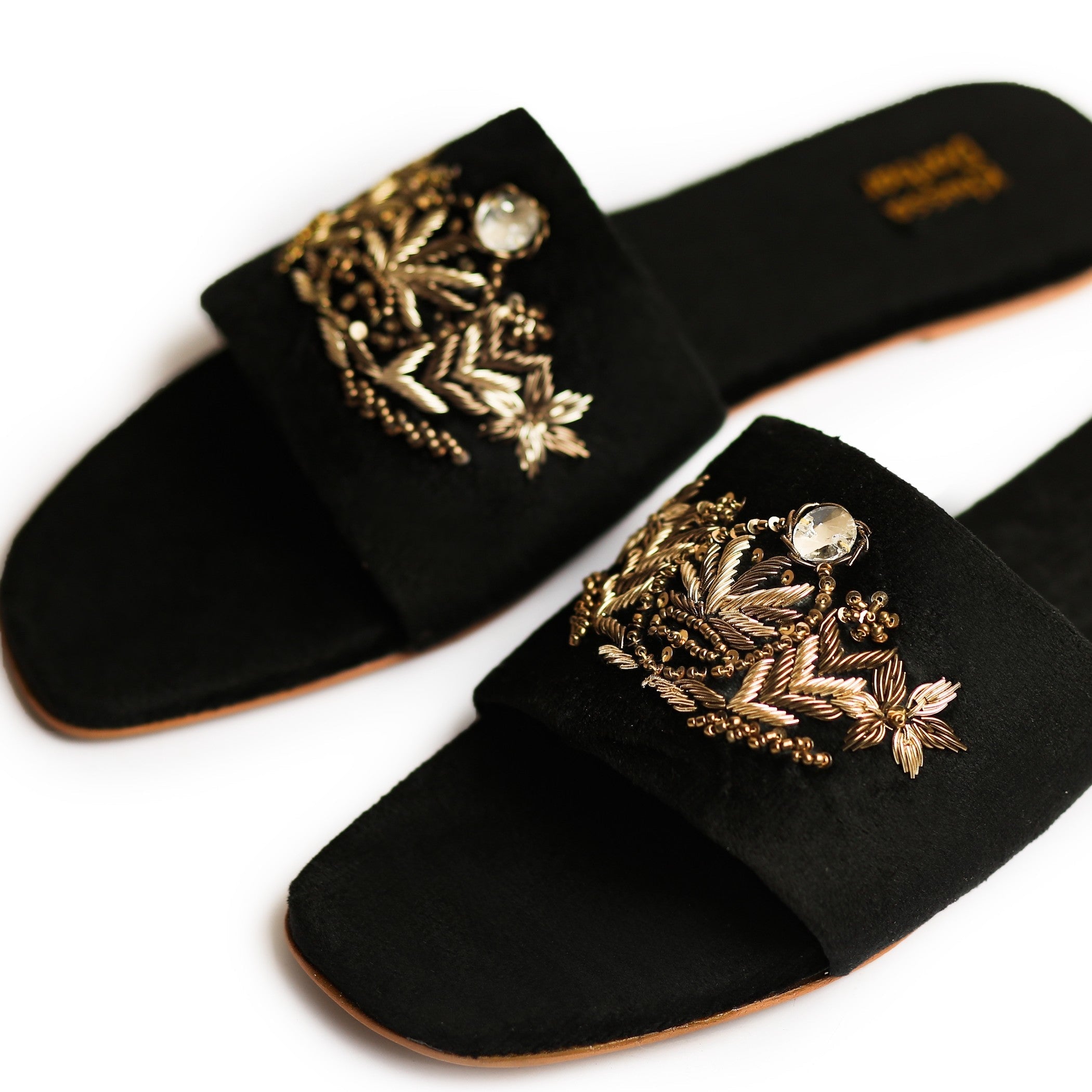 Slides in Jet black by - High Quality Women Slides HMA1004