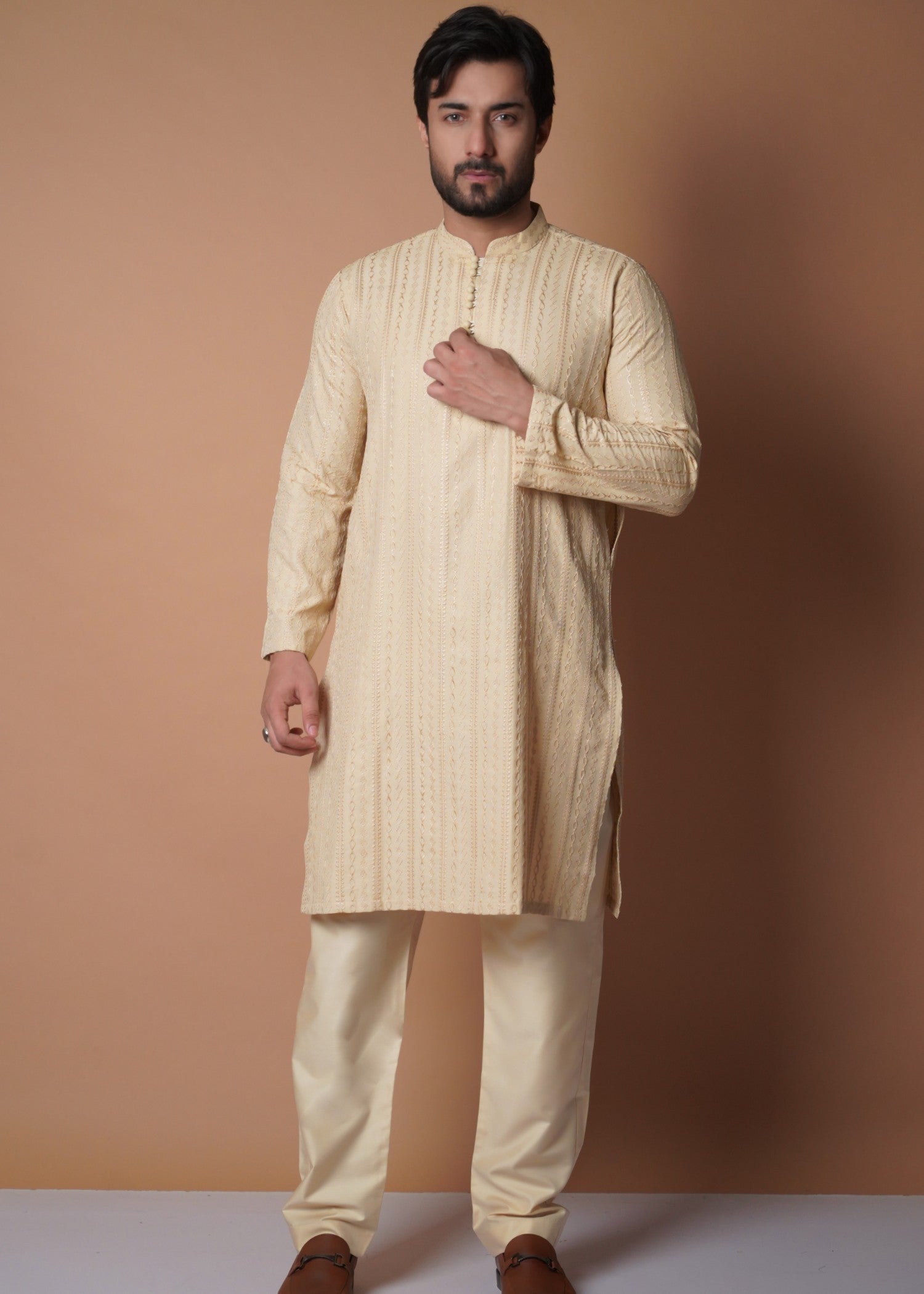 cotton silk Kurta Set in Cream