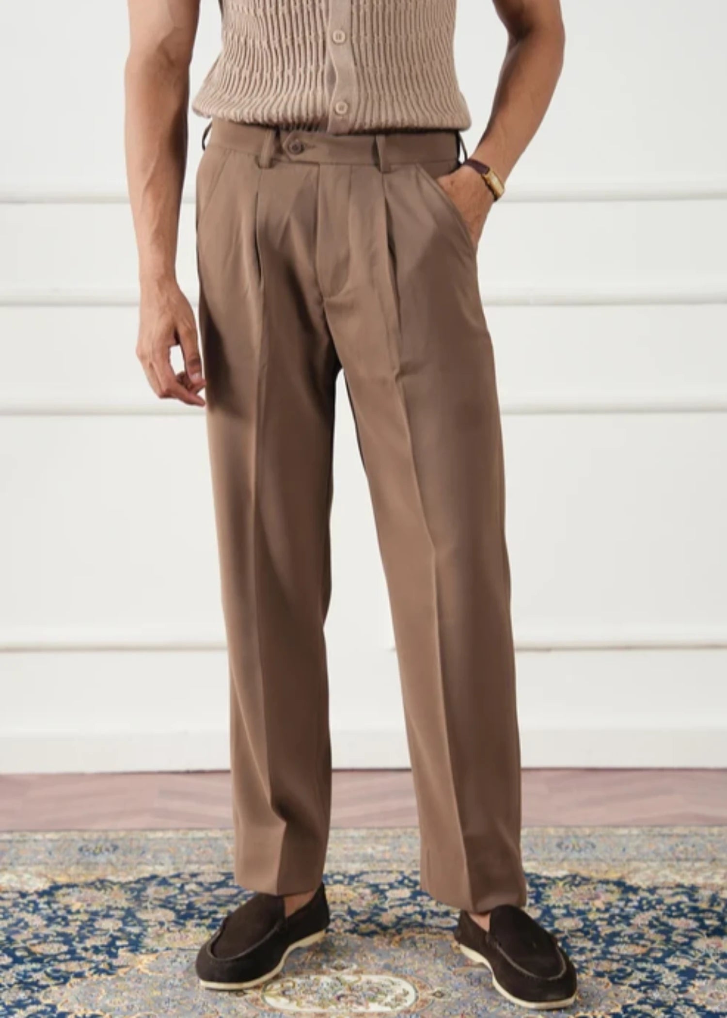 polyester Pants in Camel brown