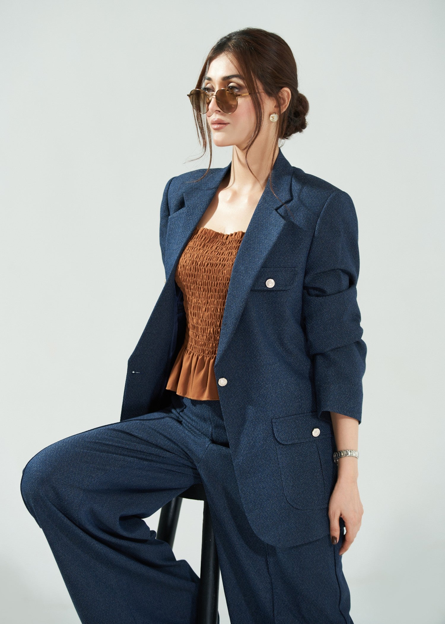 tweed wool Suits in Steel blue