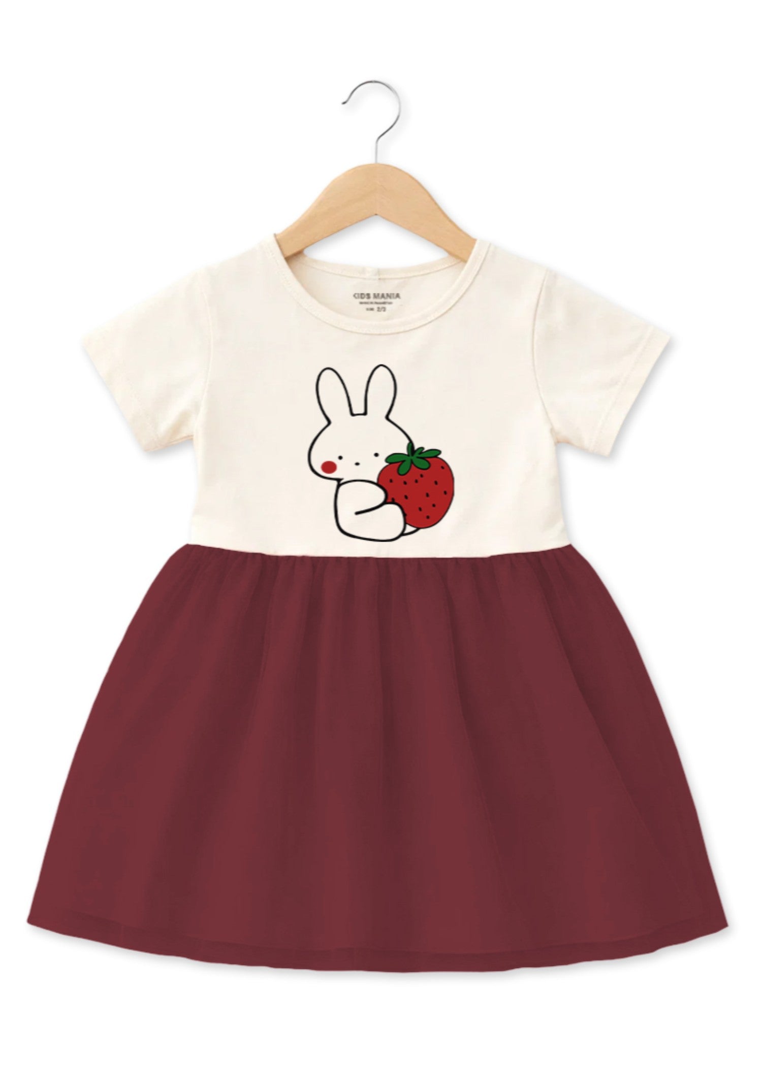 cotton Frock in Maroon, white