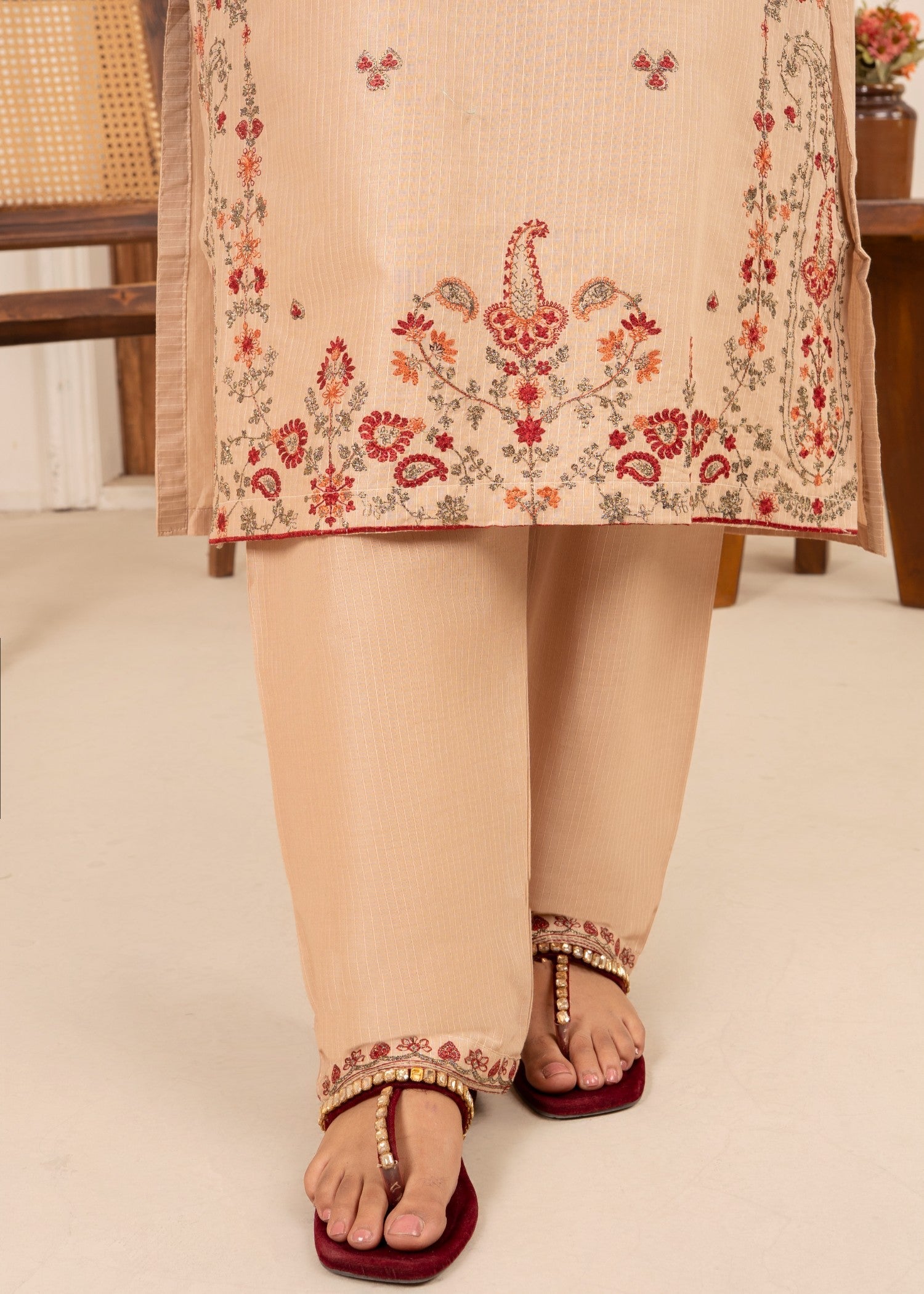 cotton Kurta Set in Tan brown