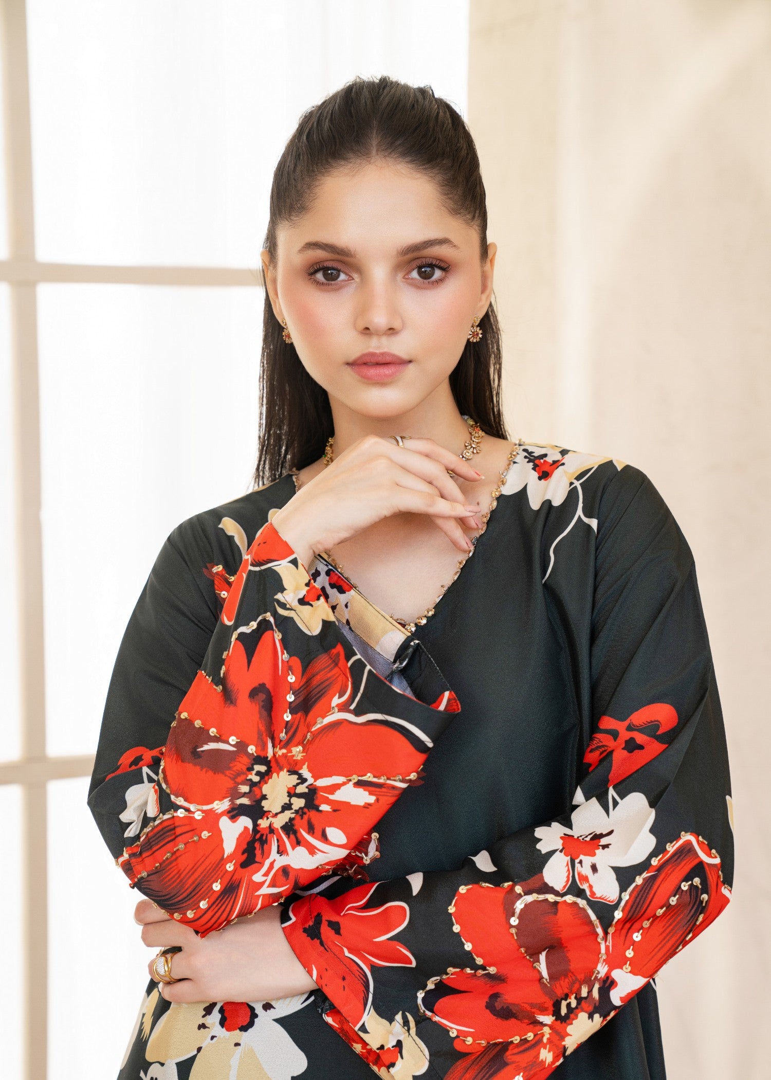 silk grip Kurta Set in Pumpkin orange, claret, charcoal black