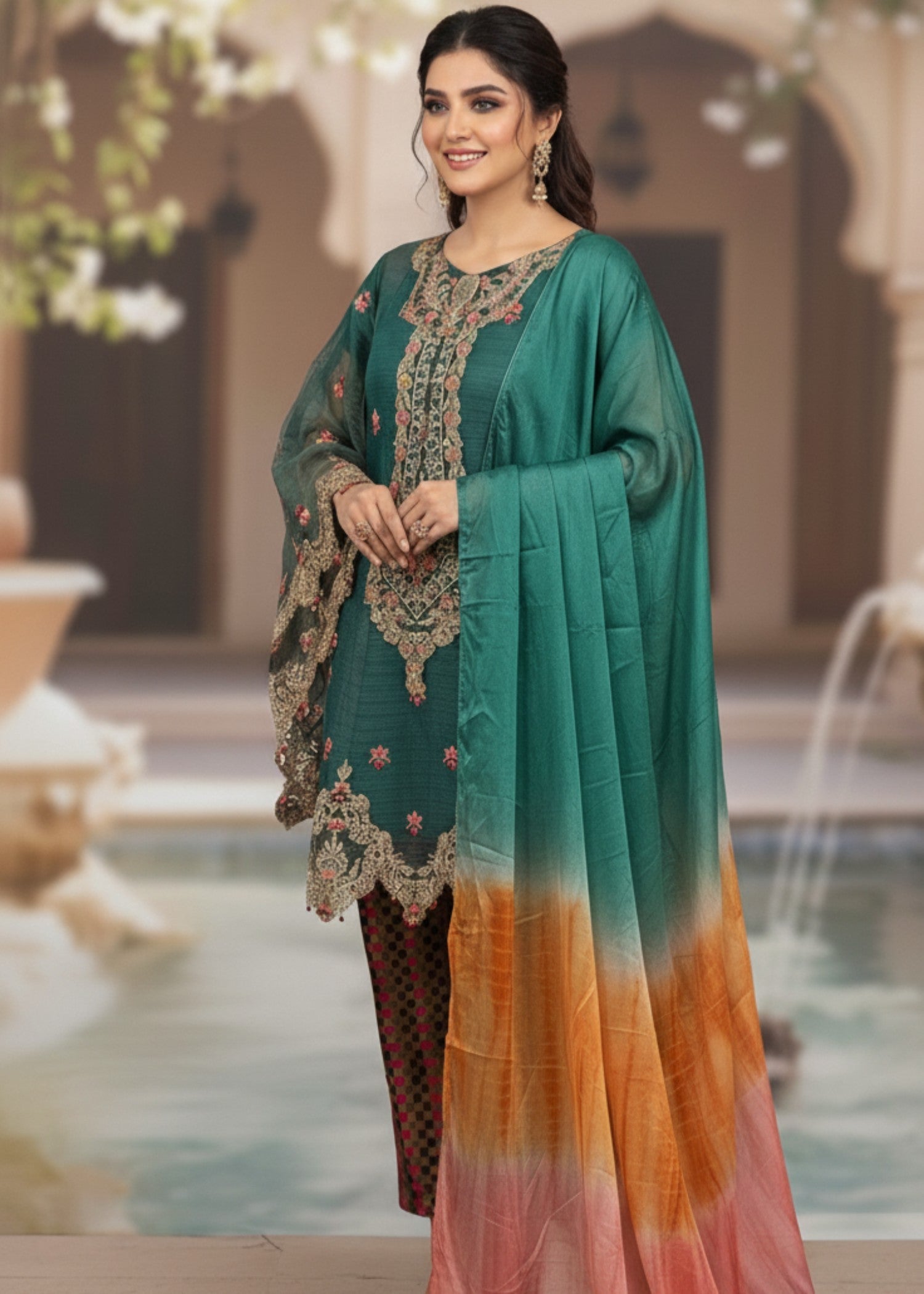 tissue Short Frock in Green