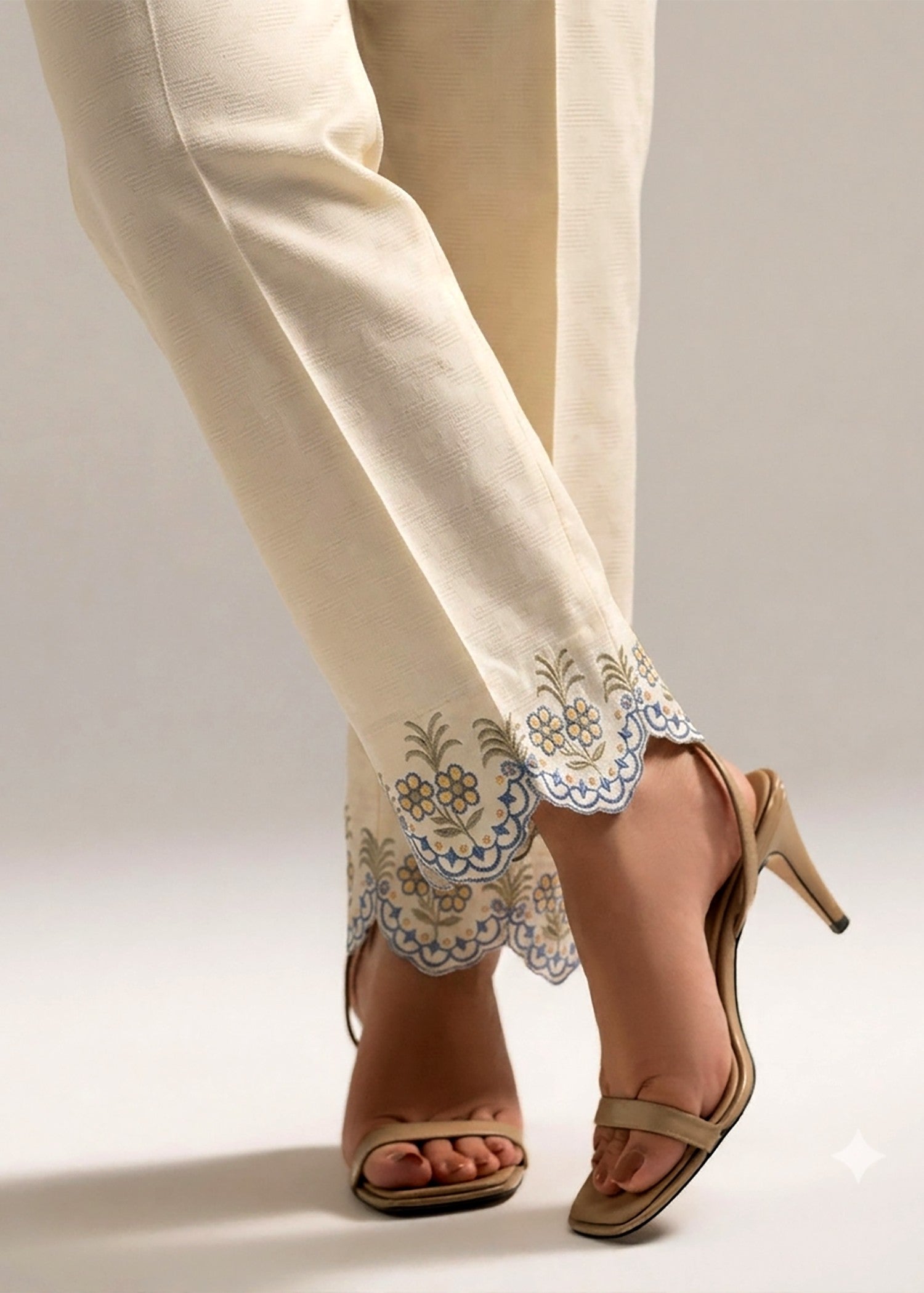 zari lawn Trousers in Beige