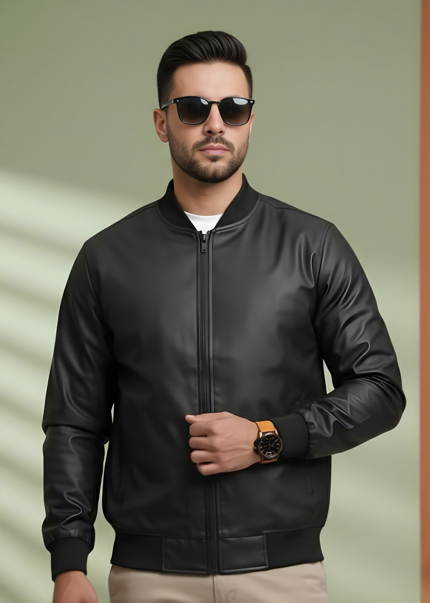 faux leather Jacket in Black
