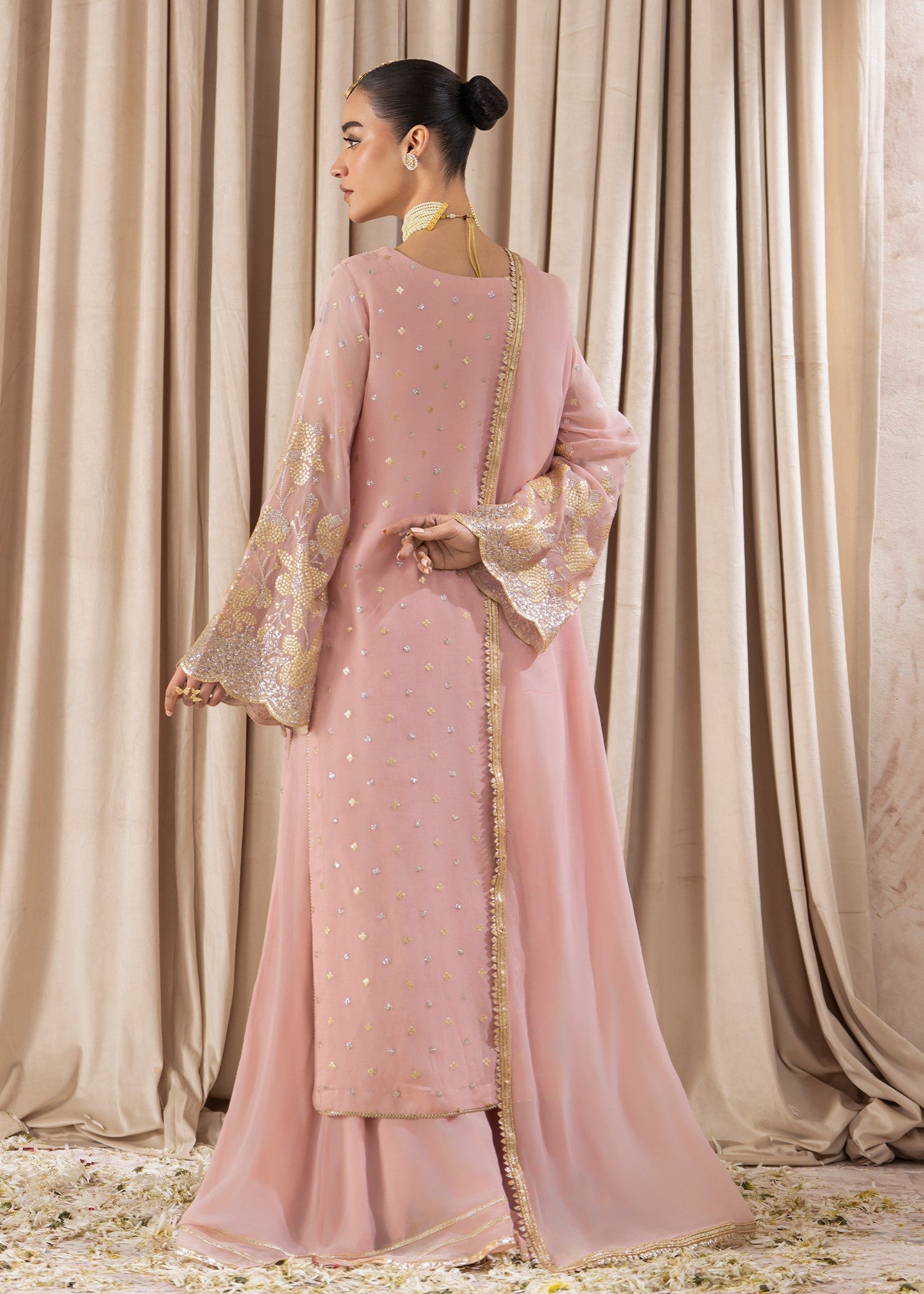 chikankari cotton Sharara in Pastel pink