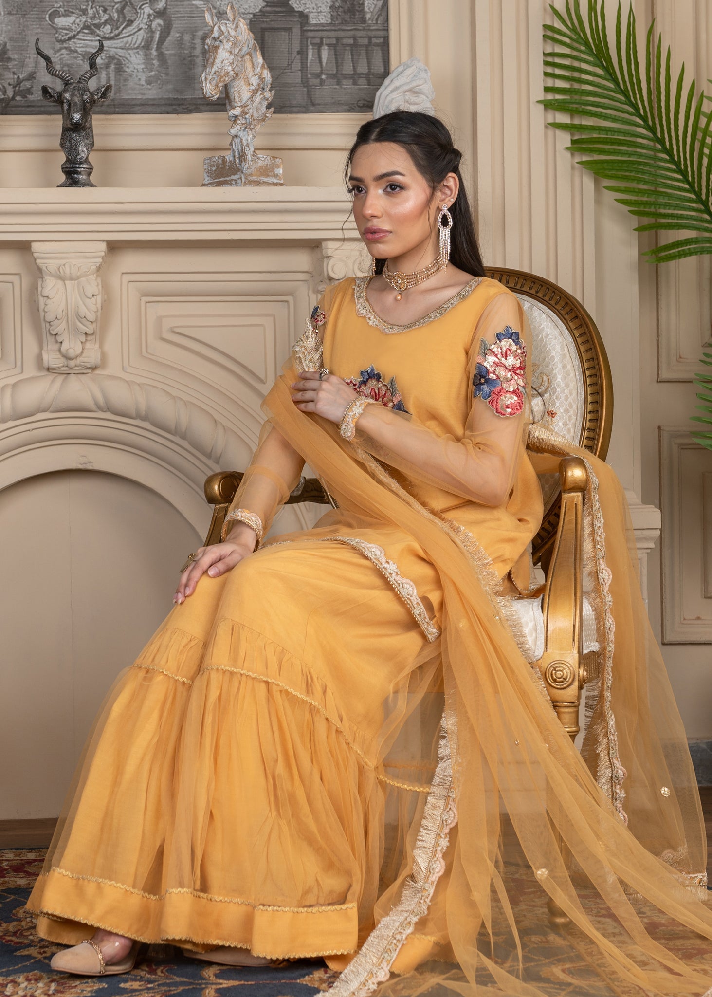 net Gharara in Mustard