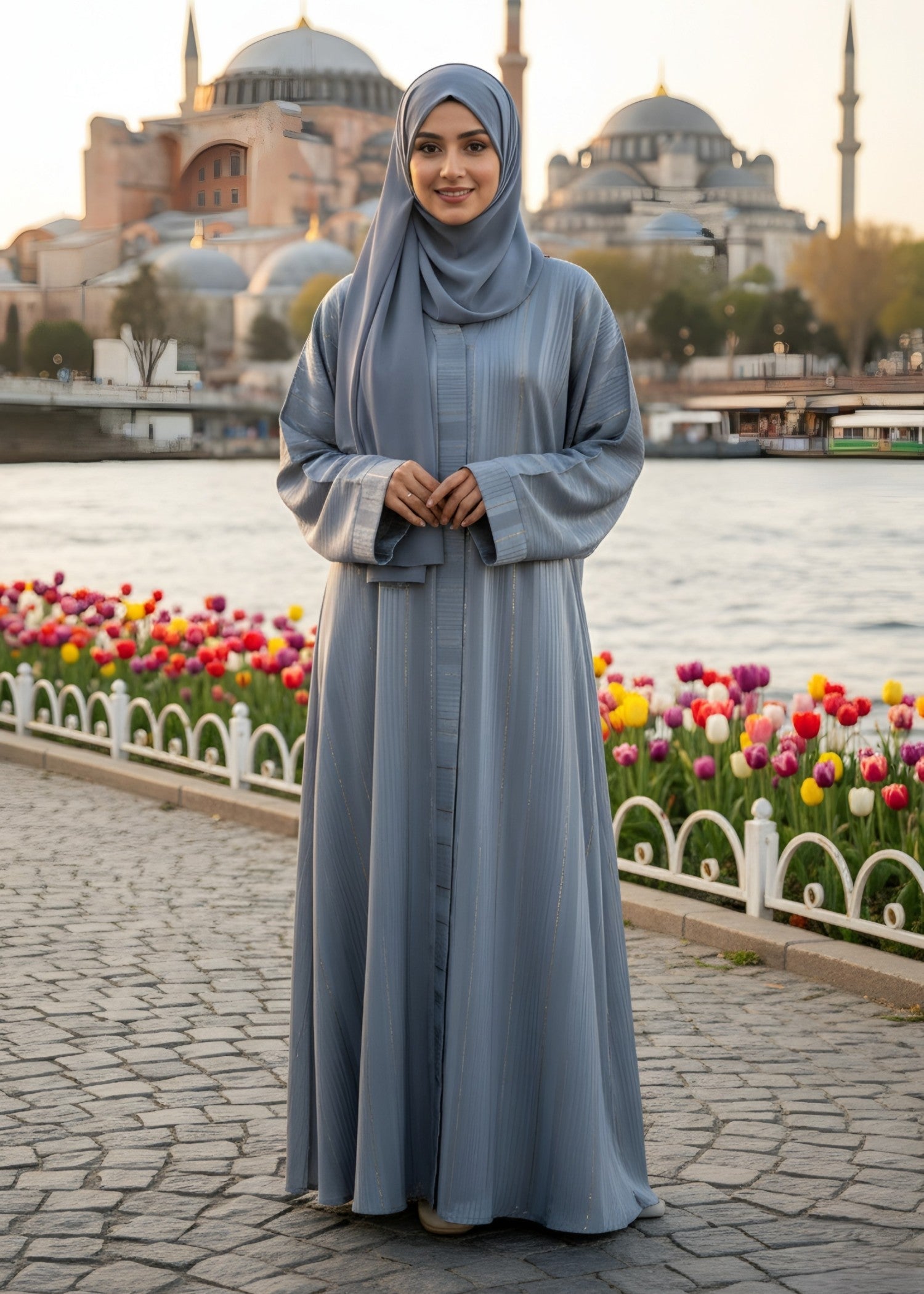 nidha Abaya in Duck egg grey