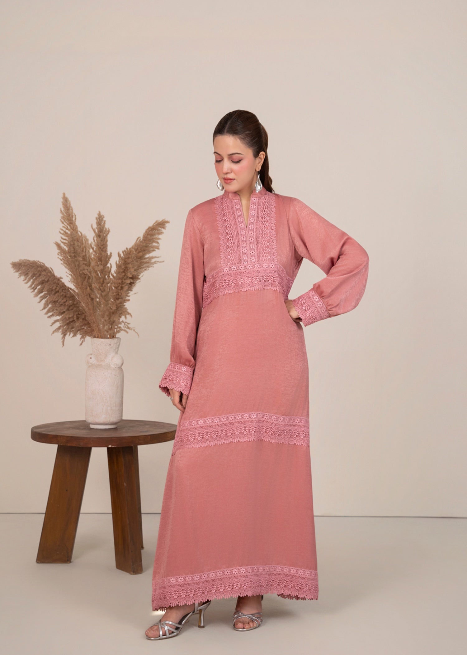 silk satin velvet Maxi in Light pink