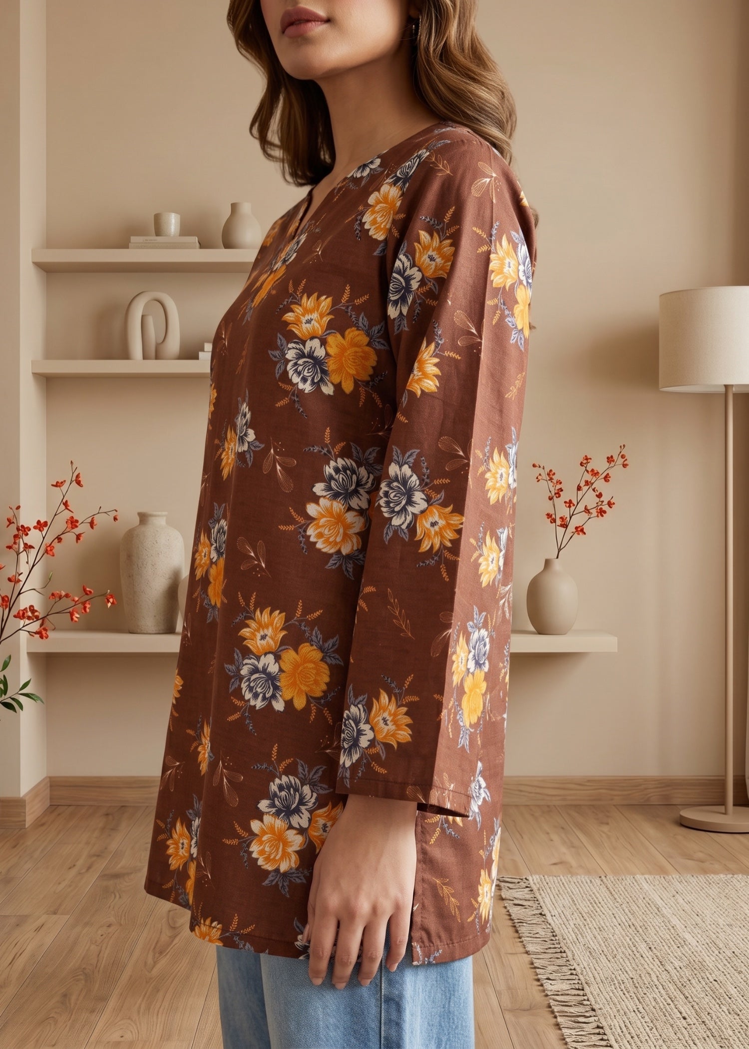 lawn cotton Kurti in Coffee brown