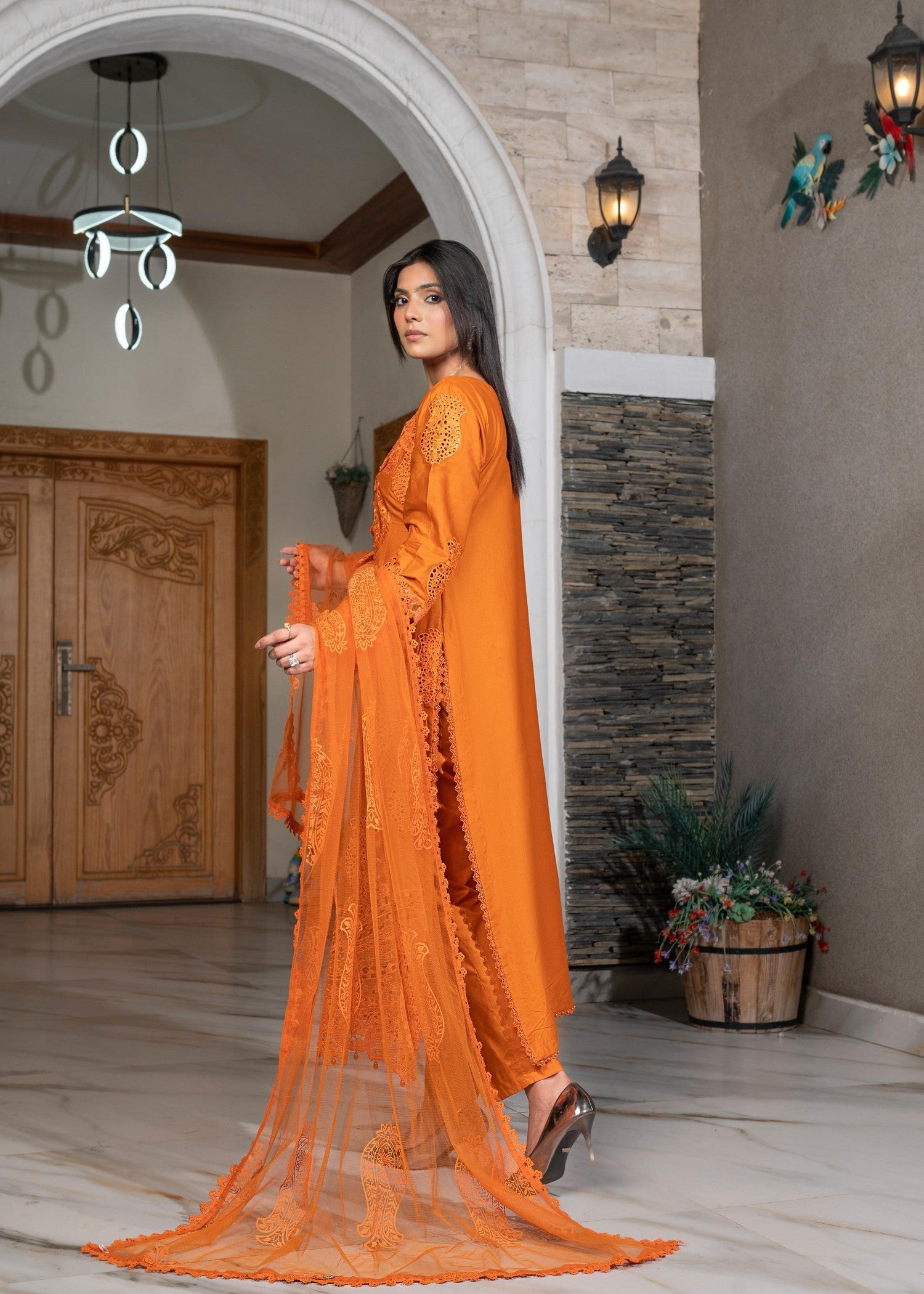cotton Kurta Set in Orange