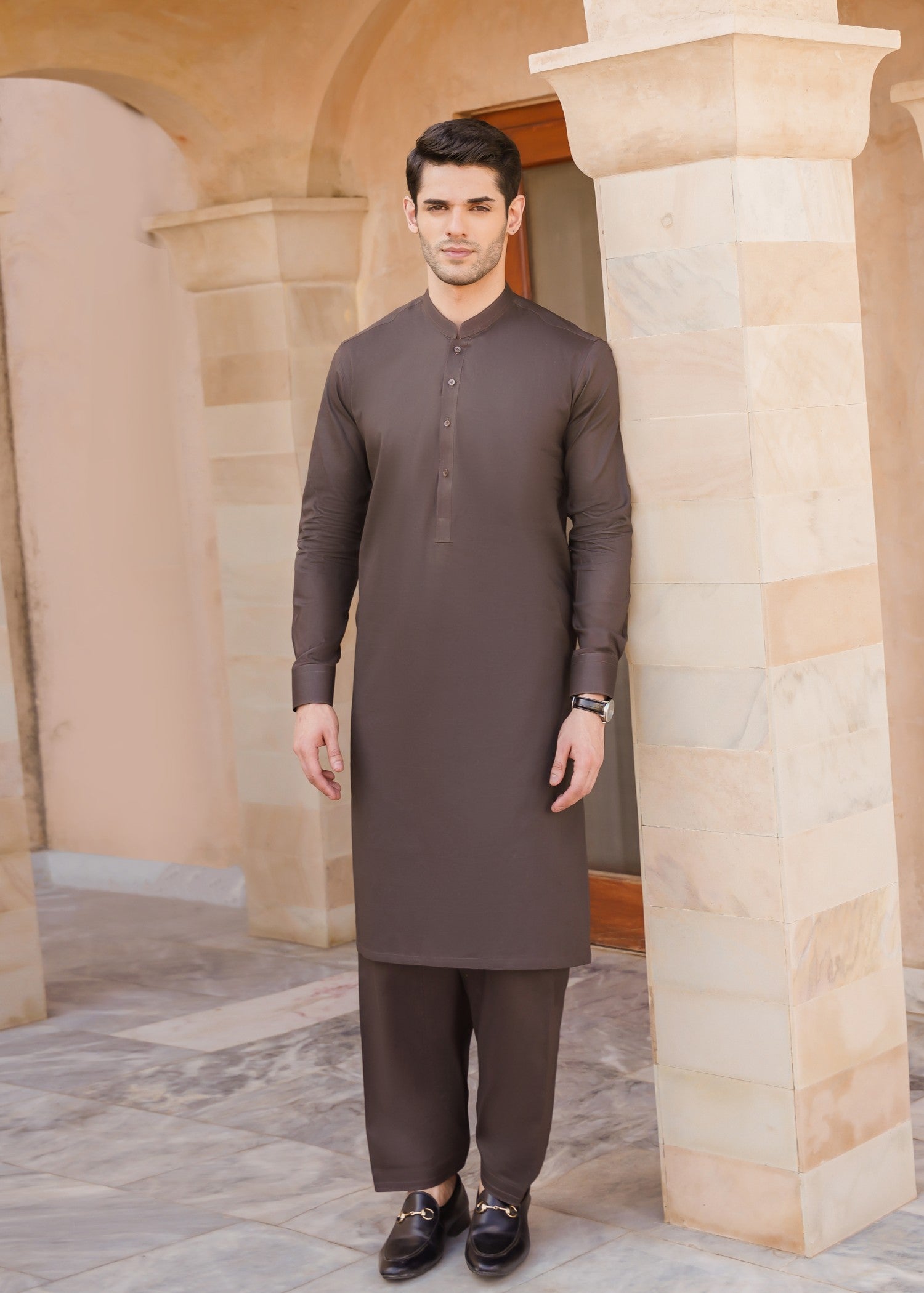 cotton Shalwar Kameez in Chocolate brown