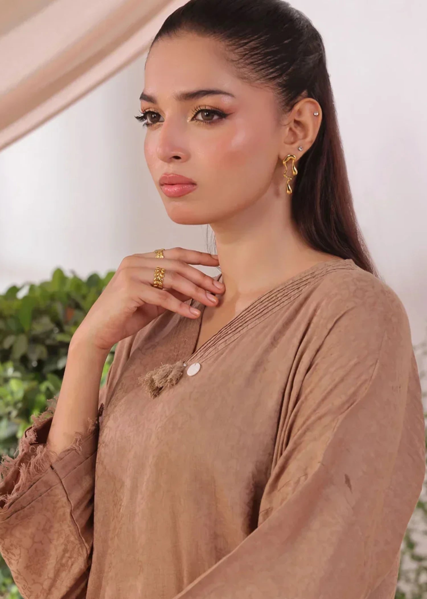 polyester georgette Co Ord Sets in Camel brown