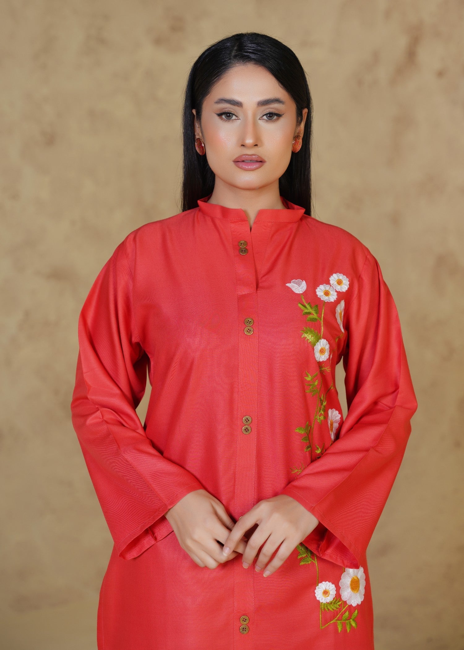 linen Kurti in Coral red