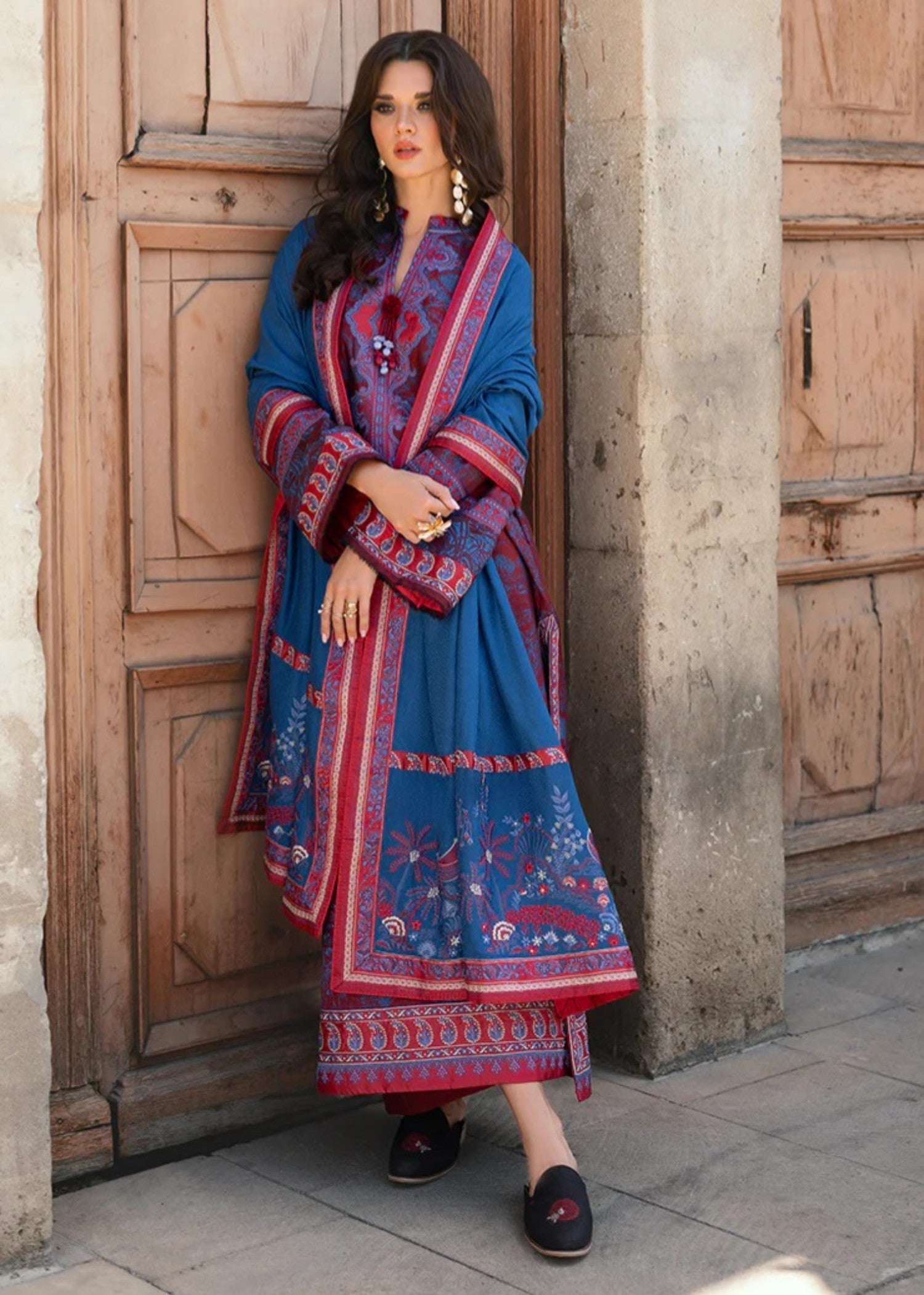 viscose jacquard Unstitched in Rust red