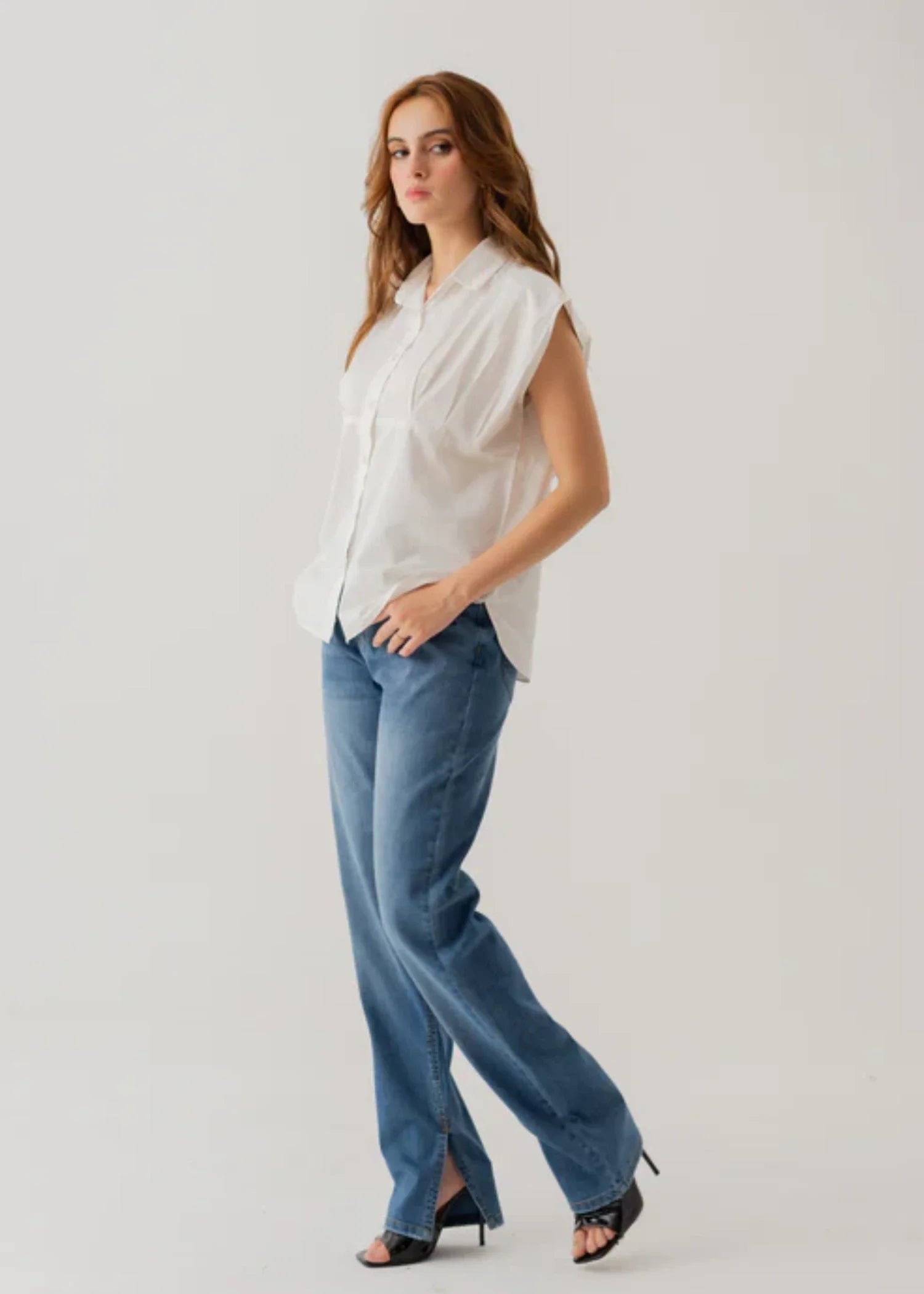 cotton satin Top in White