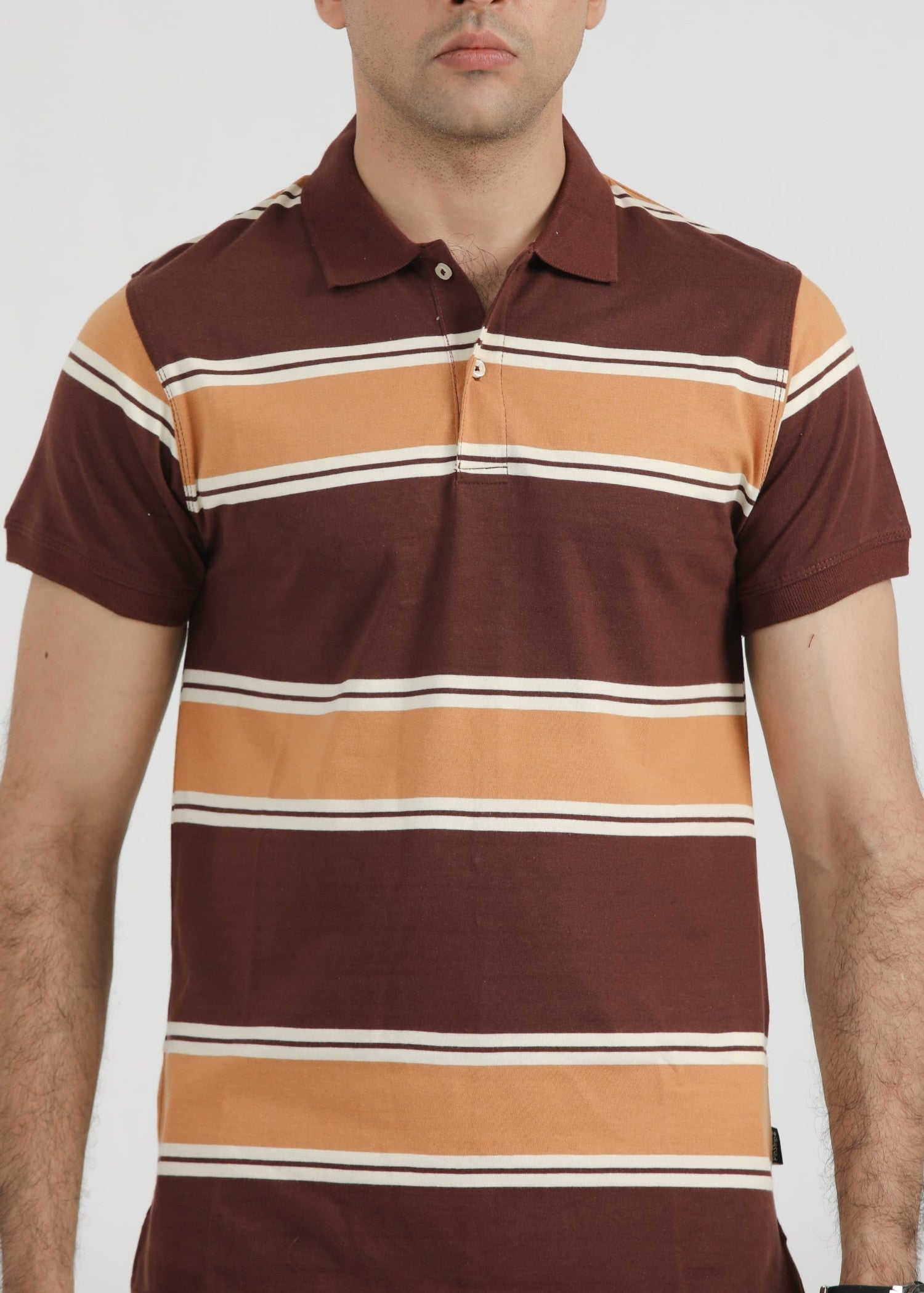 single jersey knit Polo Shirt in Camel brown